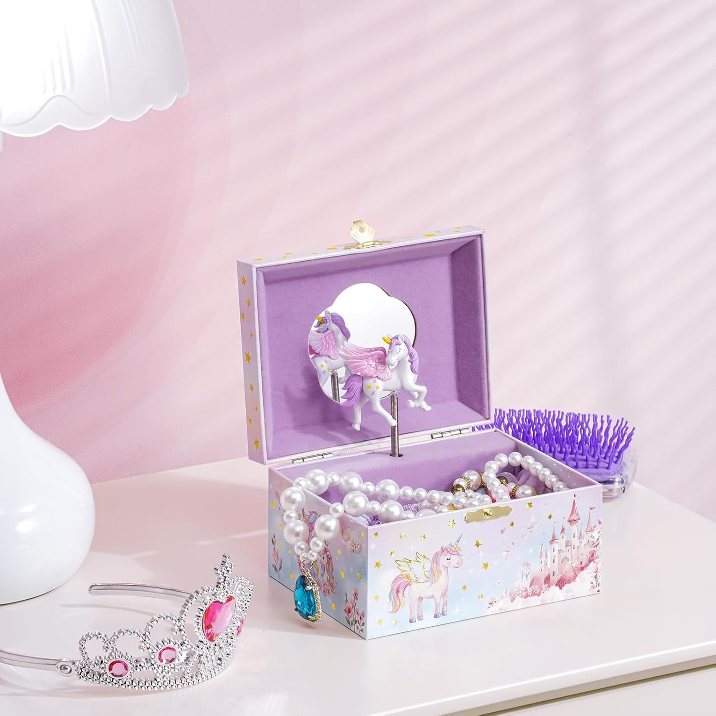 Musical Kids Jewelry Box with Spinning Unicorn Doll, Birthday Gifts for Little Girls Children Toddler