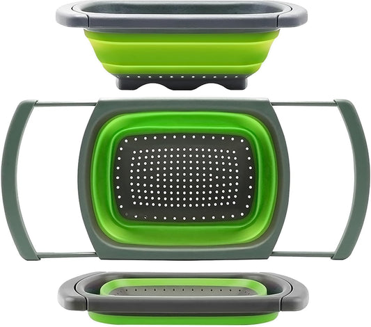 Colander collapsible, Colander Strainer Over The Sink Vegetable Fruit Strainer Basket (6 Quart) with Extendable Handles