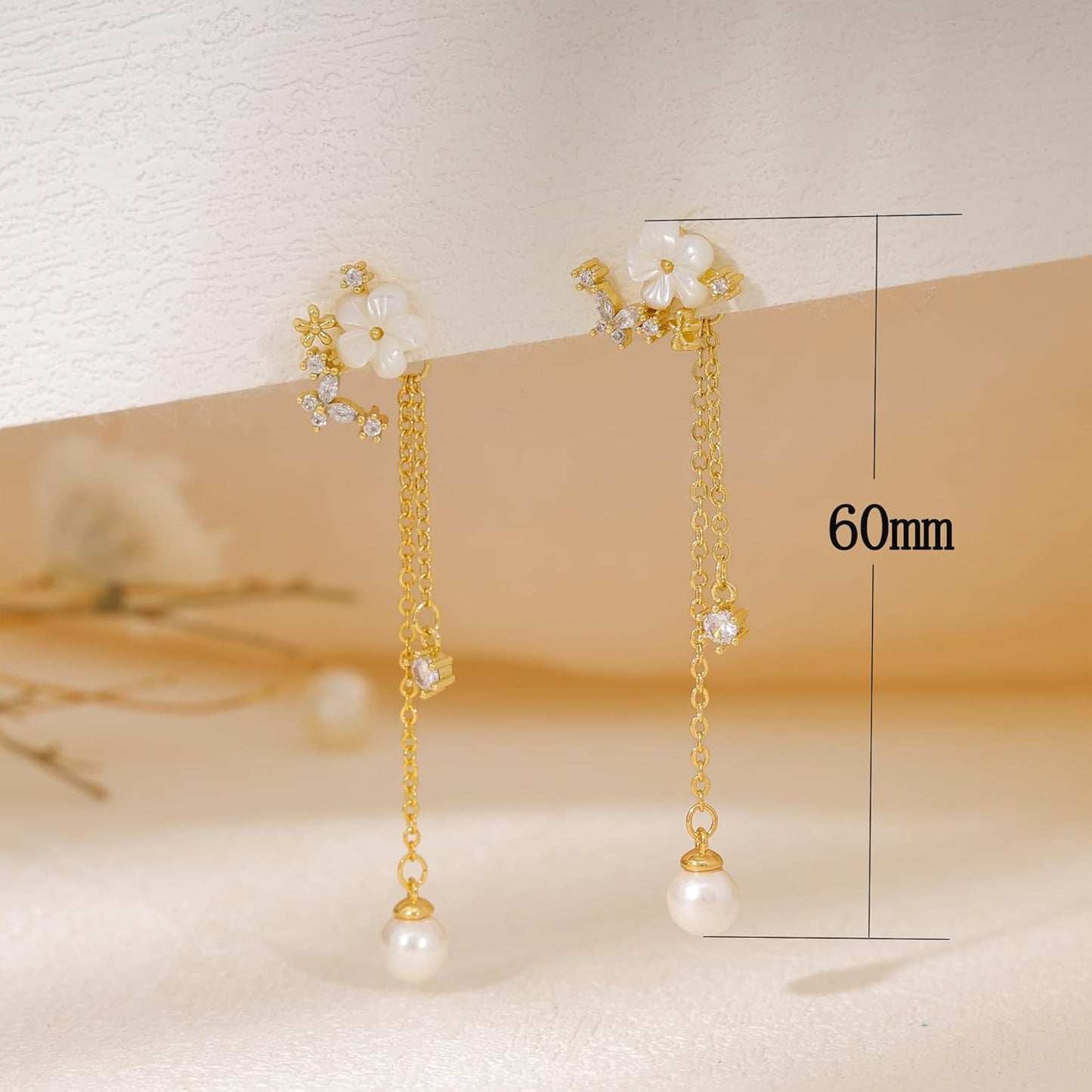 14K Gold Plated Butterfly Dangle Earrings for Women - Dainty, Trendy, CZ Drop Earrings - Simple Long Dangling Jewelry