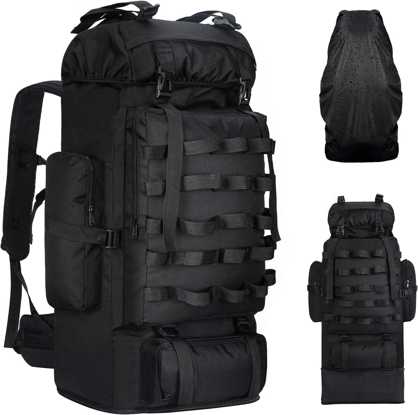 Expandable Large Military Tactical Backpack, Waterproof Molle Racksack Travel Backpacking Daypack