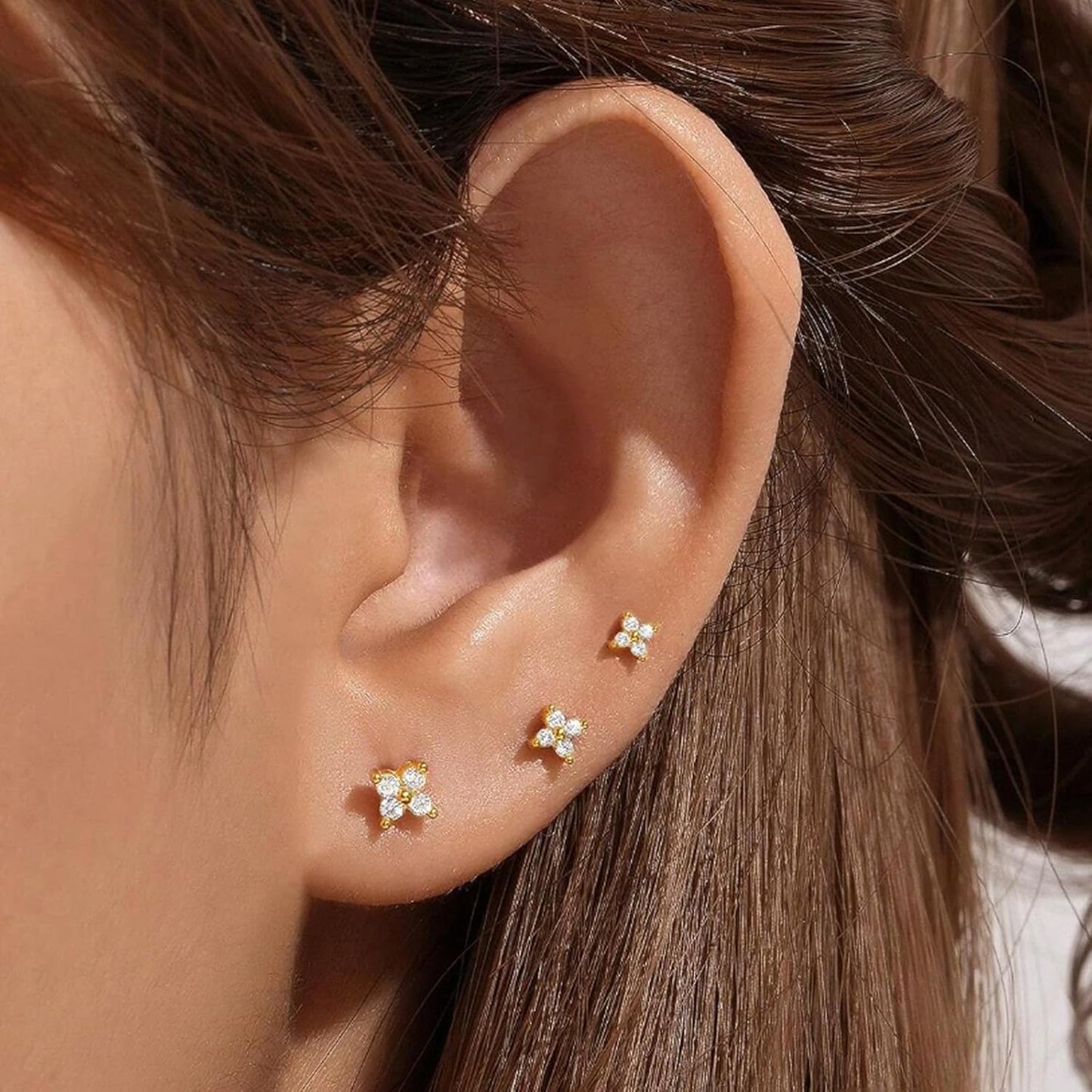 5 Pairs 14K Gold Plated Stud Earrings for Women, Hypoallergenic Earring Sets for Multiple Piercing, Premium Cubic Zirconia Studs