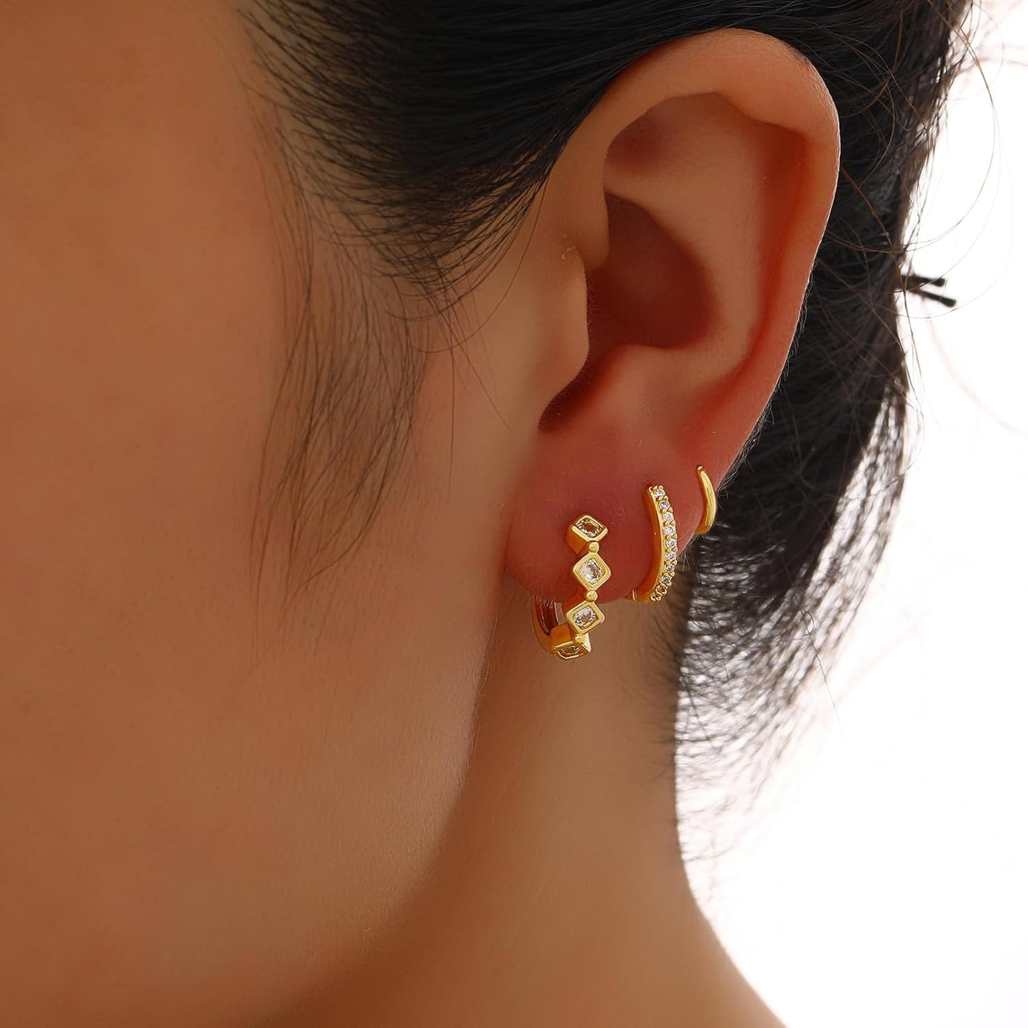 Small Gold Hoop Earrings Set for Women, 14K Gold Plated Lightweight Earrings Sets for Multiple Piercing