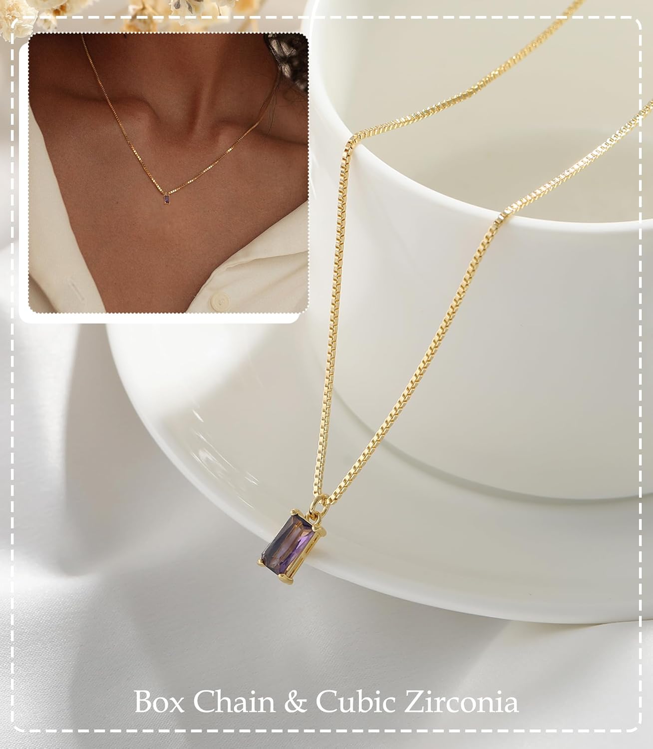 Emerald Birthstone Necklace, 14K Gold Plated Dainty Pendant for Women & Mothers, Green Cubic Zirconia Birthday Gift Jewelry