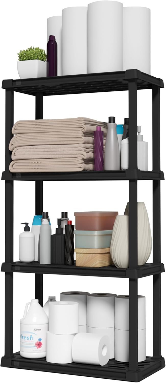 5-Shelf Light Duty Plastic Storage Shelves,  Medium Modular Shelving Unit Storage Organizer for Bathroom