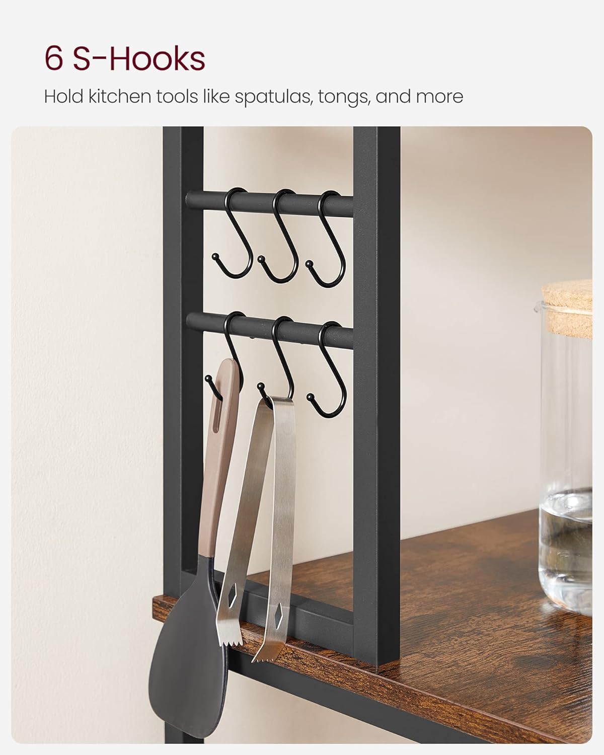 Coffee Bar, 31.5 Inches Baker's Rack for Kitchen with Storage, 6-Tier Kitchen Shelves with 6 Hooks, Microwave Stand