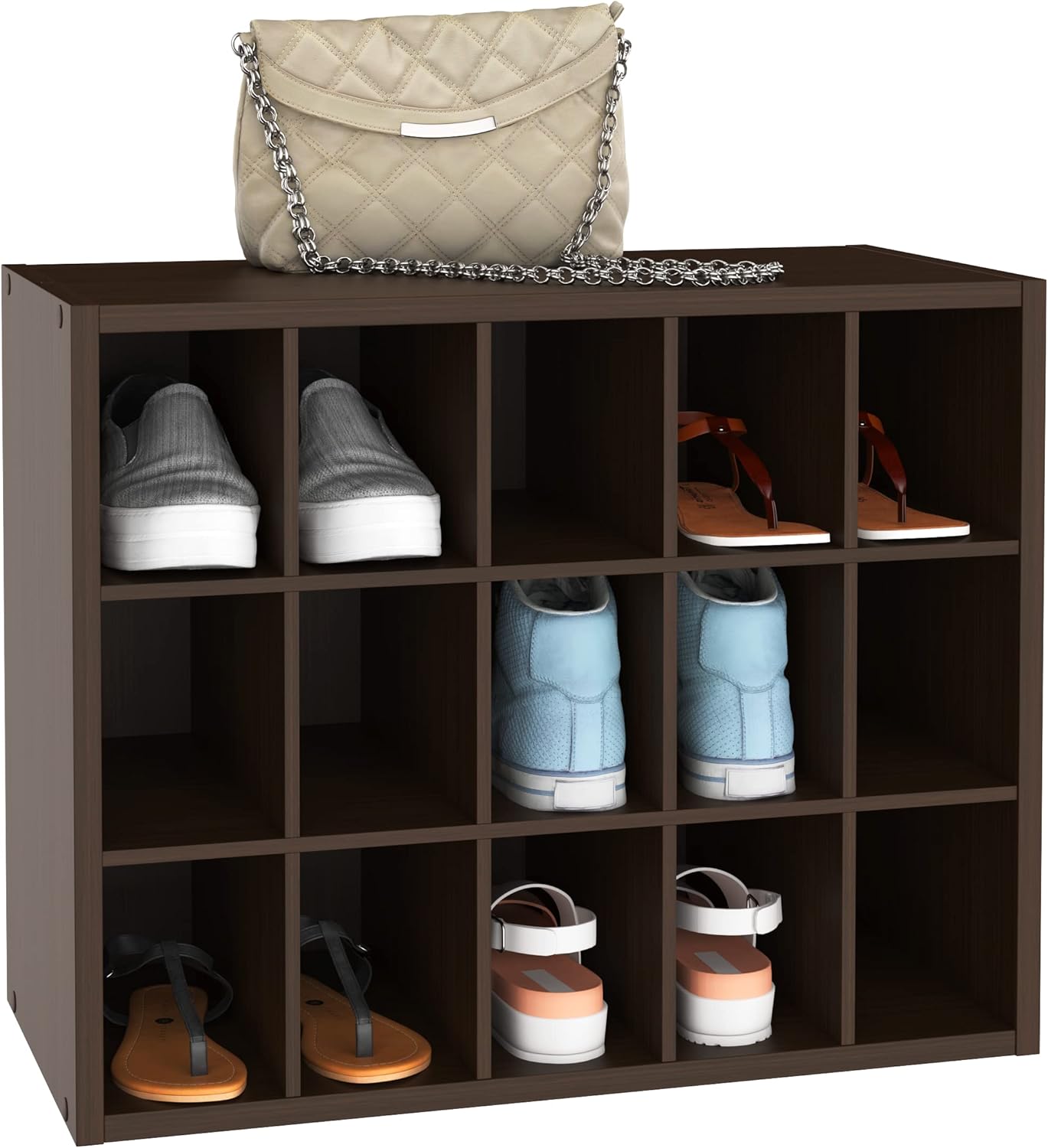 15 Cube Stackable Storage Organizer for Shoes, Bags, Crafts, Hobbies with Wood Shelves