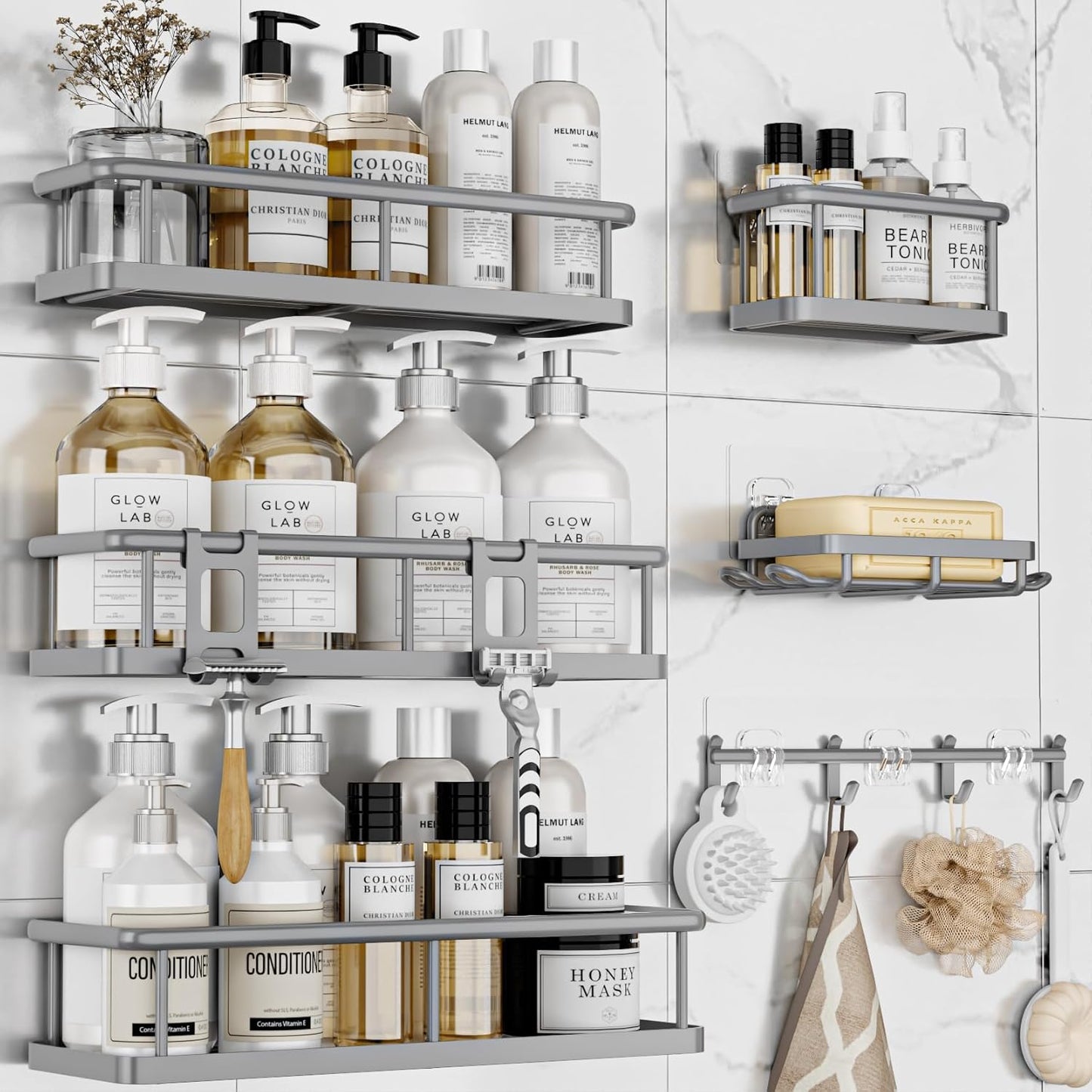 Shower Caddy, No Drilling 6 Pack Large Capacity Bathroom Shelves for Kitchen & Home Decor