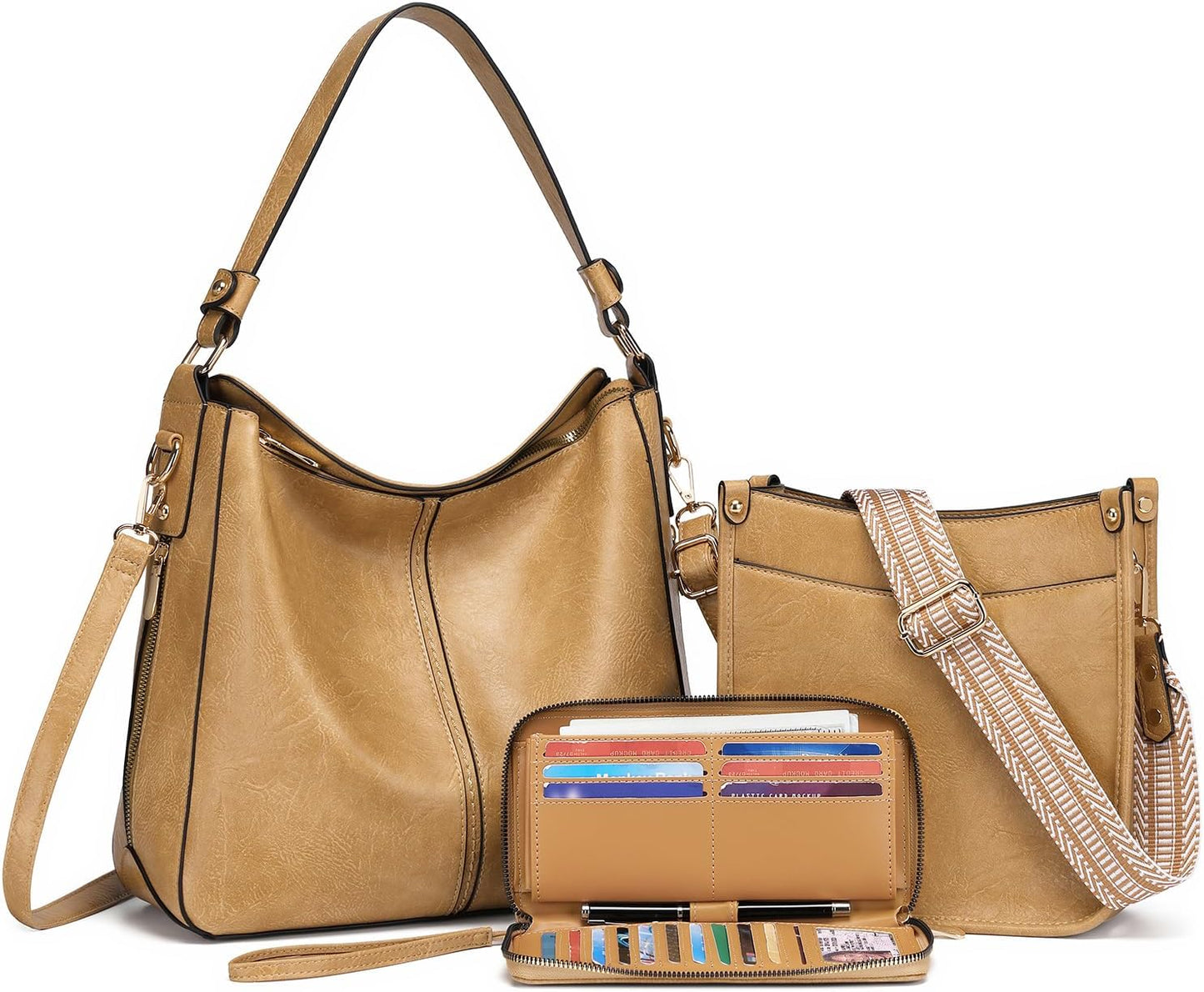 3PCS Crossbody Bags Set Large Leather Purse Shoulder Handbags with Wallet Adjustable Straps