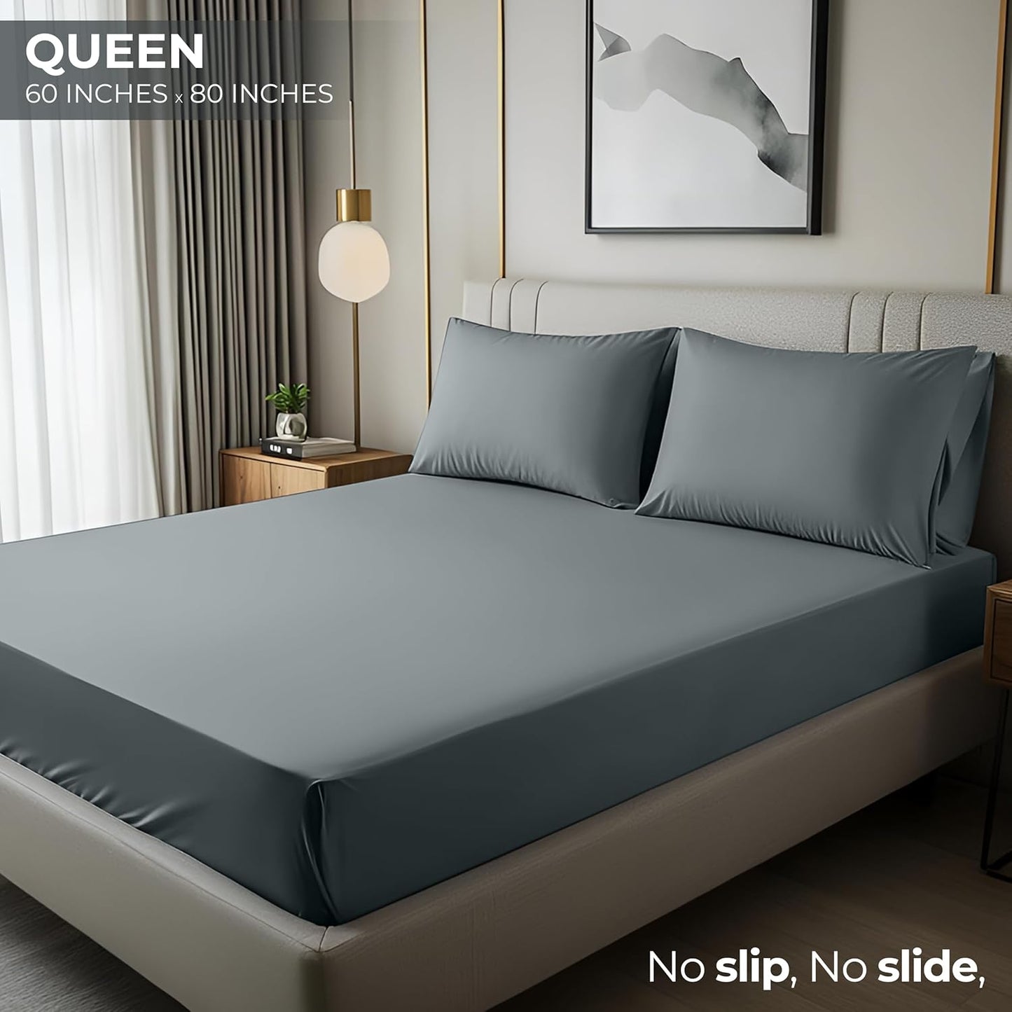 Queen Fitted Sheet - Bottom Sheet - Deep Pocket -Easy Care -1 Fitted Sheet Only (Grey)