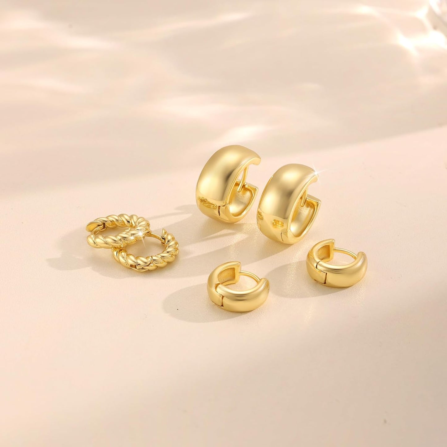 Freekiss 3 Pairs Gold Hoop Earrings Set: Dainty Stud Earrings Trendy Small 14K Gold Plated Hypoallergenic Dangle Cartilage