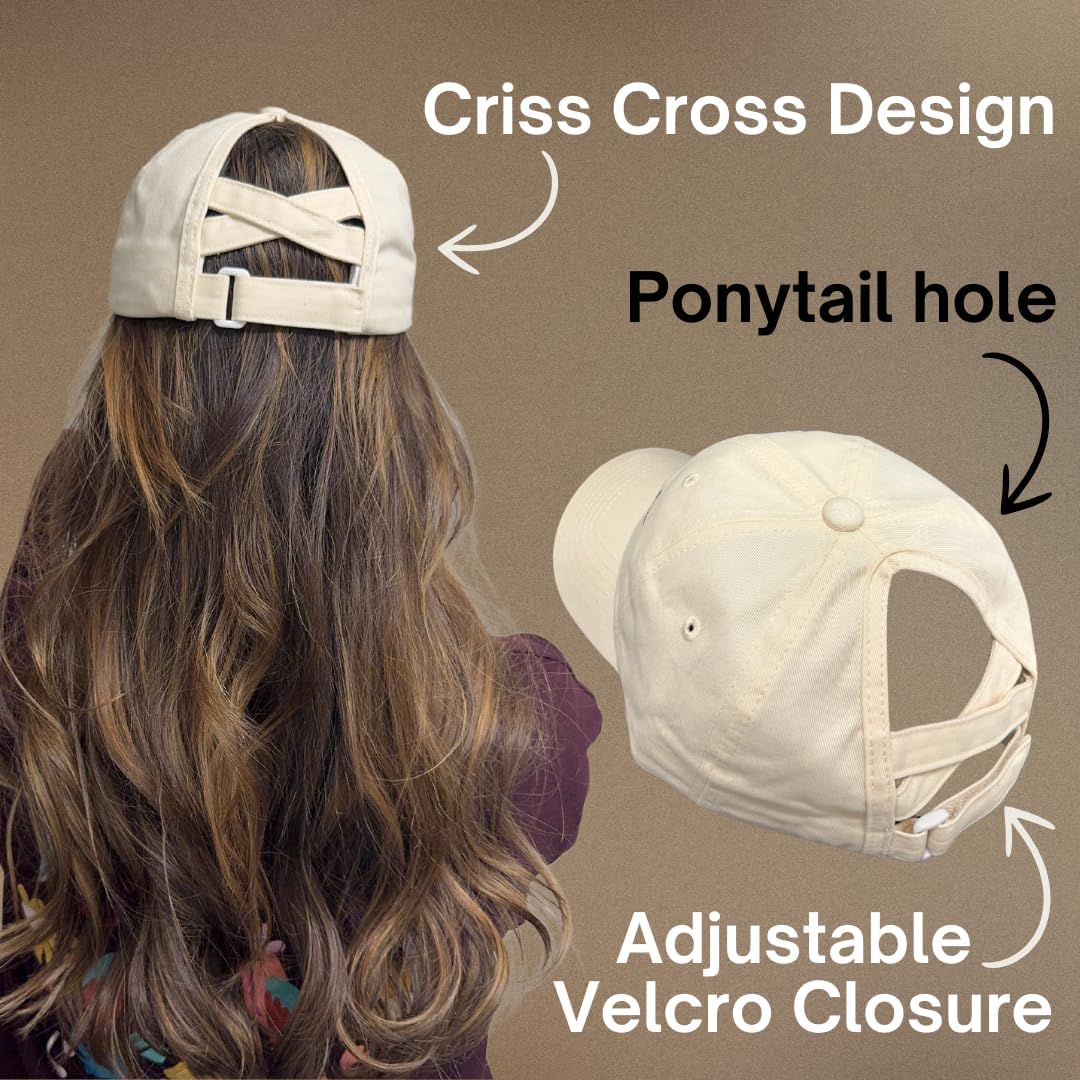 in My Mom Era Hat - Beige Baseball Cap for Moms, High Ponytail Hole, Minimalist Design