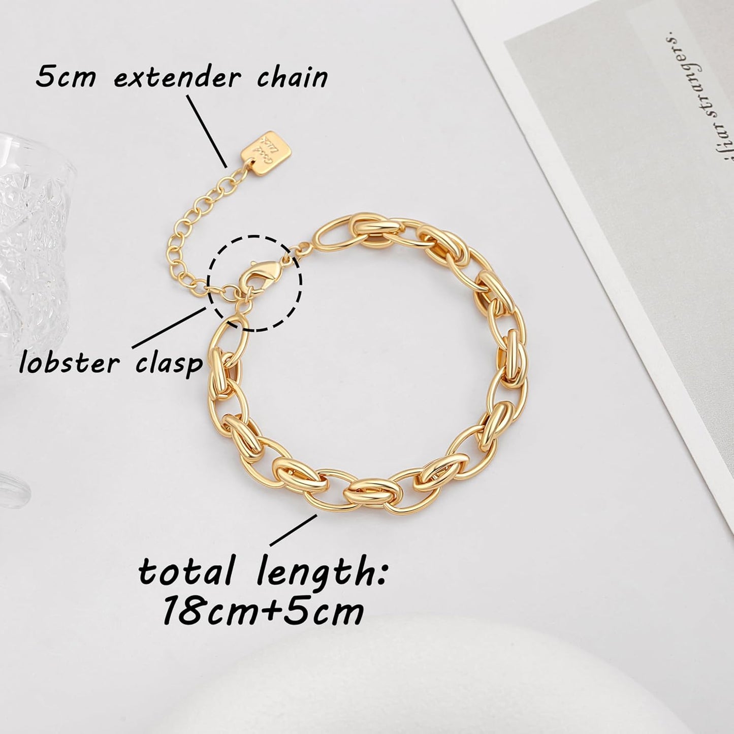 18k Gold Plated Personalized Chunky Cuban Oval Link Chain Bracelets for Men Toggle Rope Bracelet Jewelry for Women