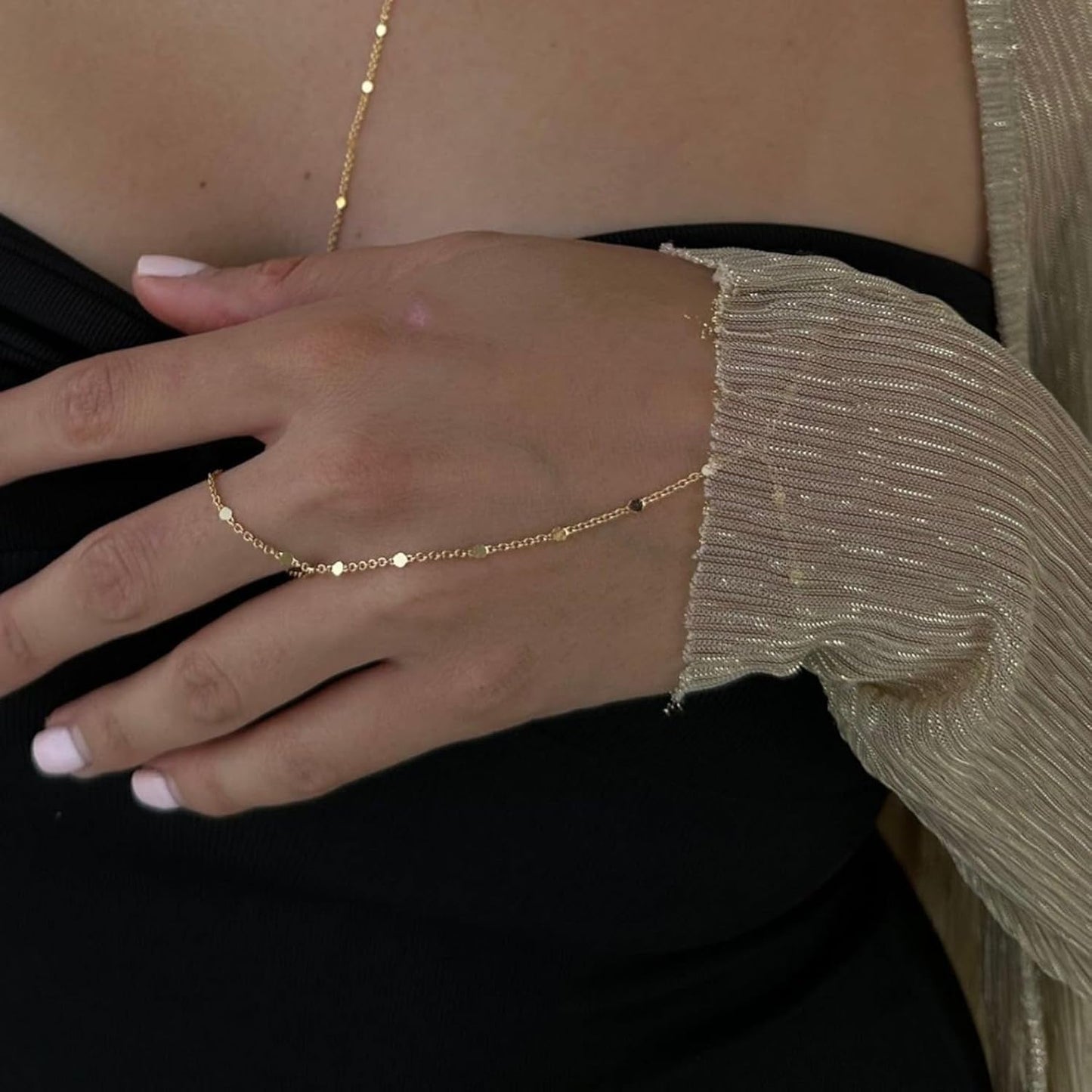 Bracelets for Women 14K Gold Silver Plated Ring Bracelet Hand Chain Dainty Evil Eye Heart Clover