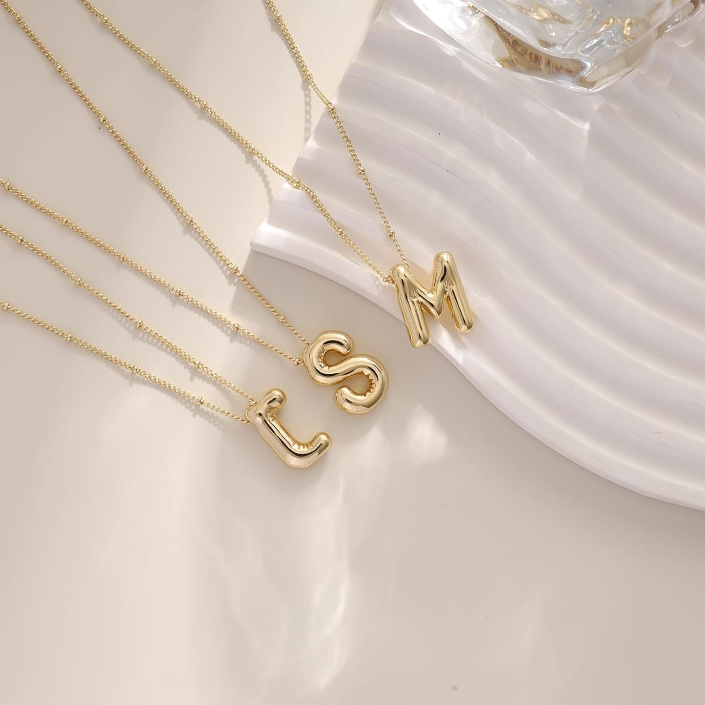 Bubble Gold Letter Necklace, 14k Gold Plated Balloon Initial Pendant, Dainty Chunky Custom Name Necklace for Women