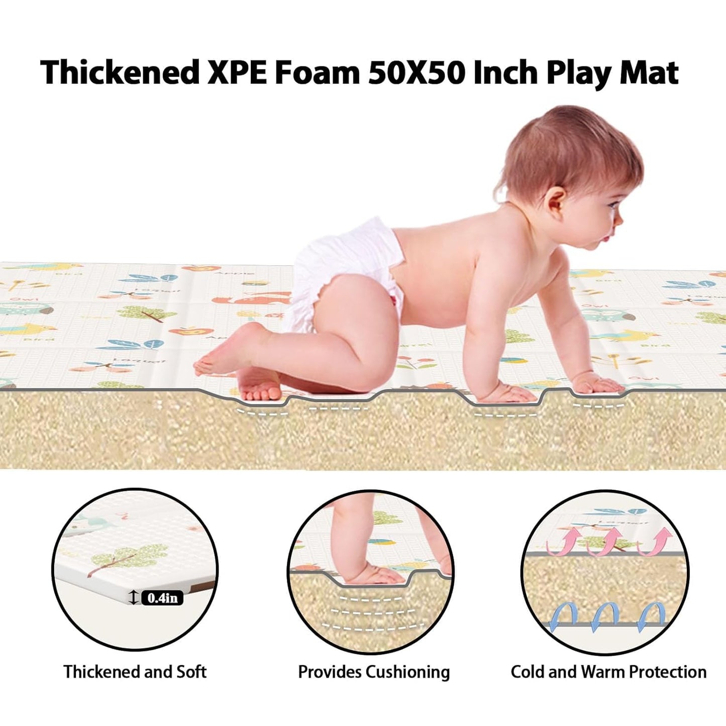 OMOMMD Baby Play Mat, 50 x 50 Inch Play Mat Perfect for Use Baby Playpen, Foldable Baby Foam Playmat for Floor, Portable Waterproof Activity PlayMats for Babies, Infants and Toddlers