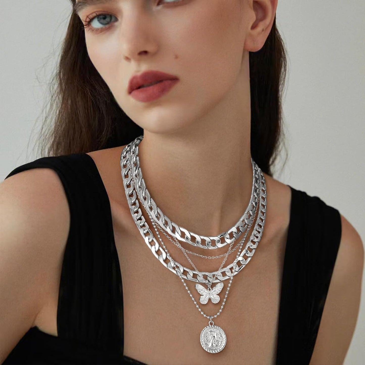 Retro Coin Pendant Necklace - Gold Layered Chunky Chain Choker for Women, Birthday Gift