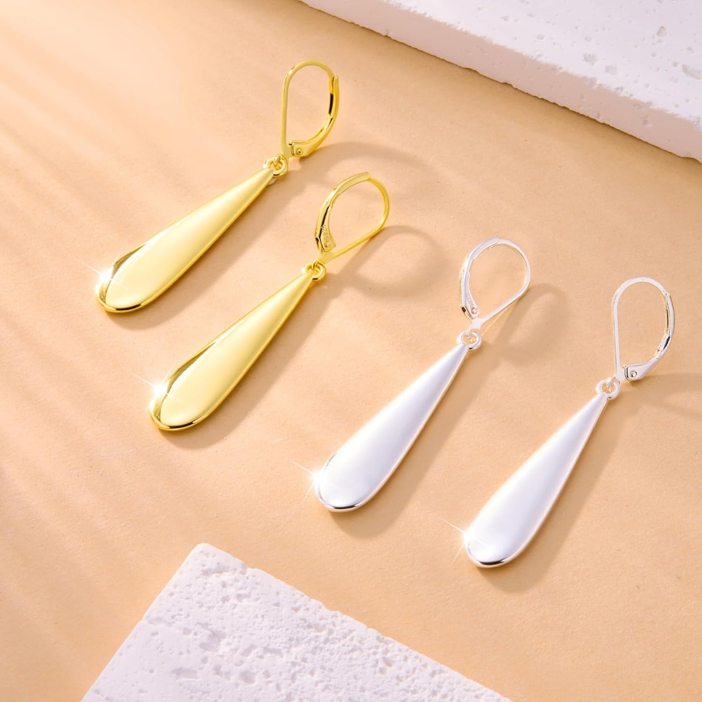 925 Sterling Silver Long Teardrop Dangle Earrings for Women Hypoallergenic Drop Leverback Earrings Trendy Silver Long