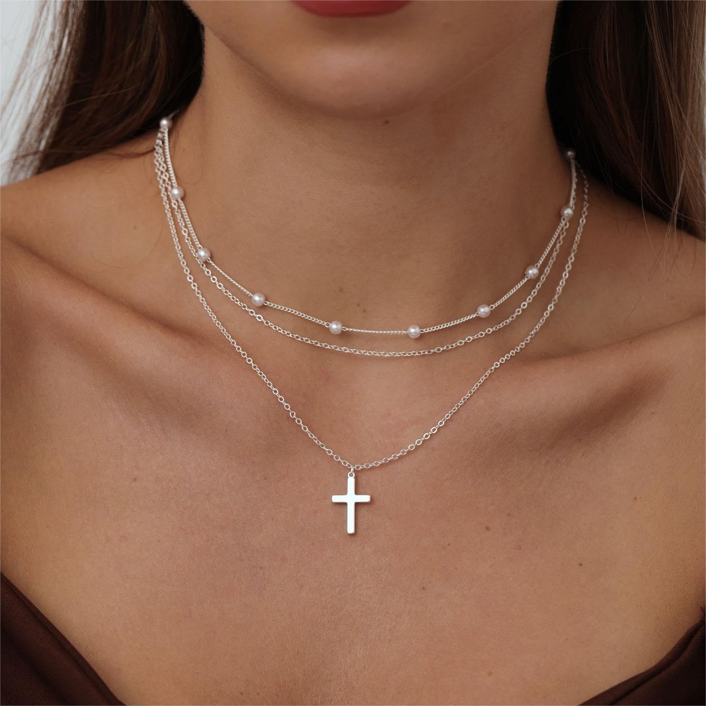 Two-Tone Cross Necklace, 14K Gold & Silver Plated Minimalist Dainty Chain, Religious Gift & Everyday Jewelry for Women