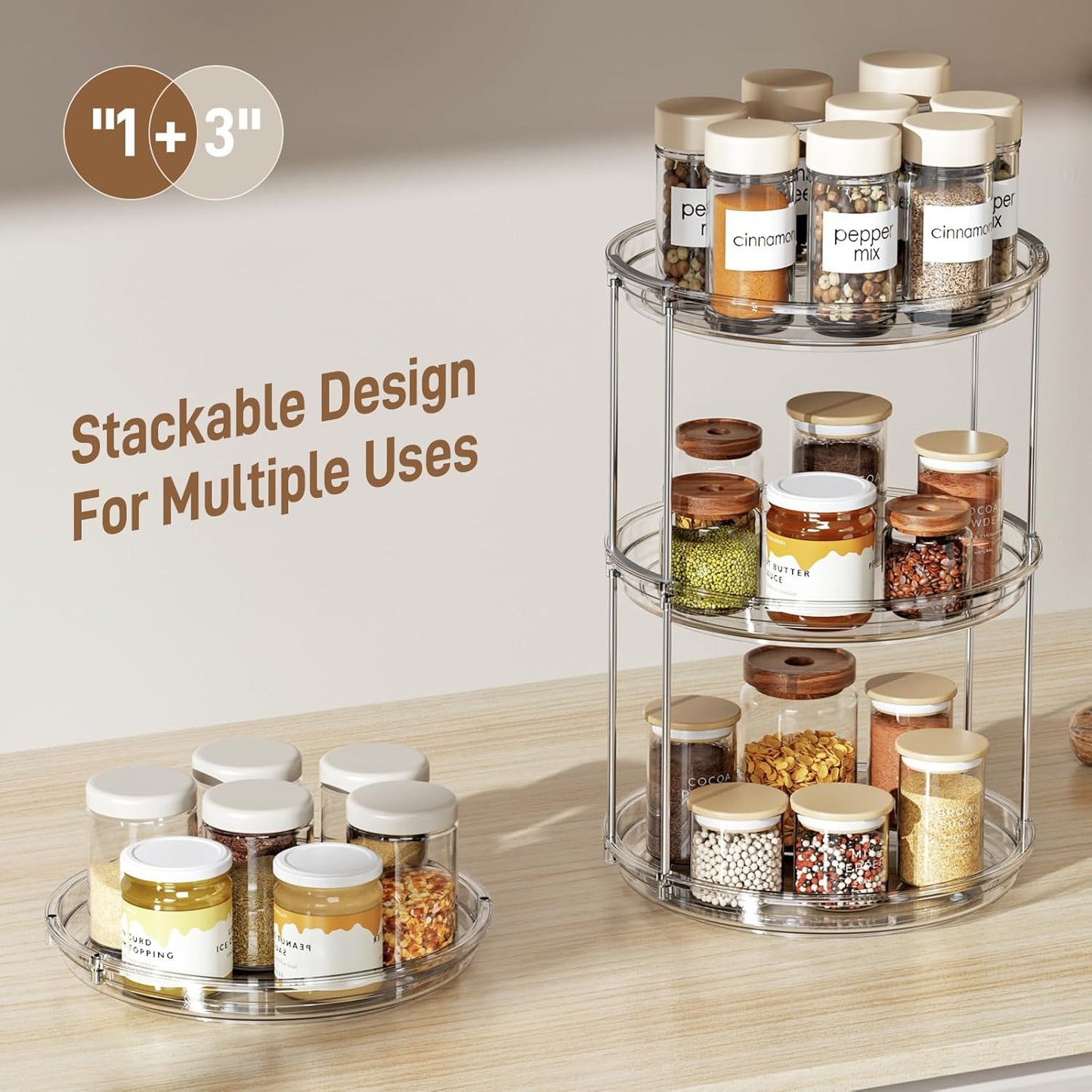 2 Tier Lazy Susan Turntable Organizer 9.25'' Rotating Spice Rack Organization for Cabinet, Kitchen, Pantry