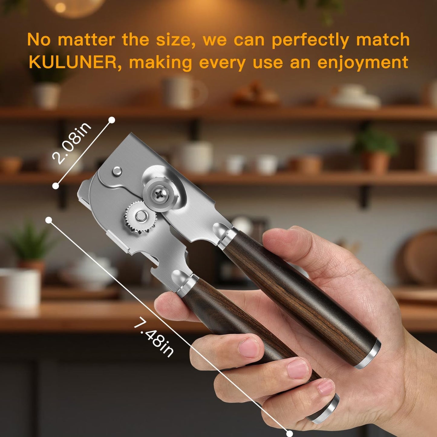 Manual Can Opener with Solid Wood Handle, Sharp Smooth Edge Blade