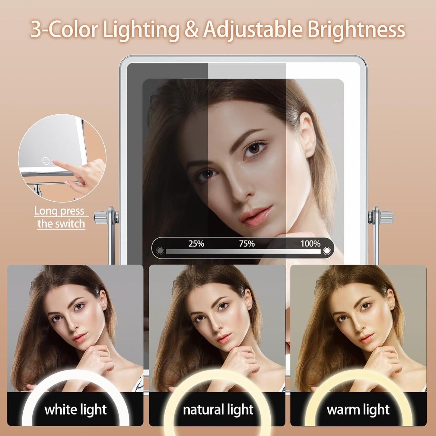 Rechargeable Wall Mounted Makeup Mirror, with Light  8.7" Double Sided Touch  1X/30X