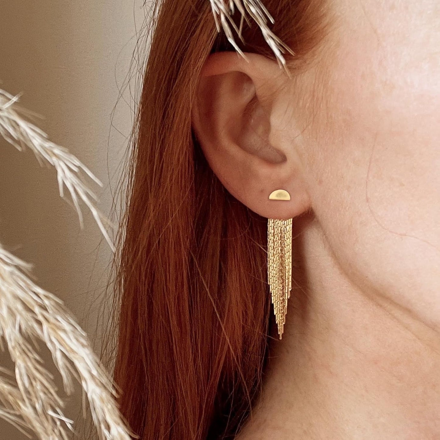 Gold Earrings for Women, 14K Gold Plated Tassel Dangle Earrings for Women Trendy Hypoallergenic Long Chain Earring
