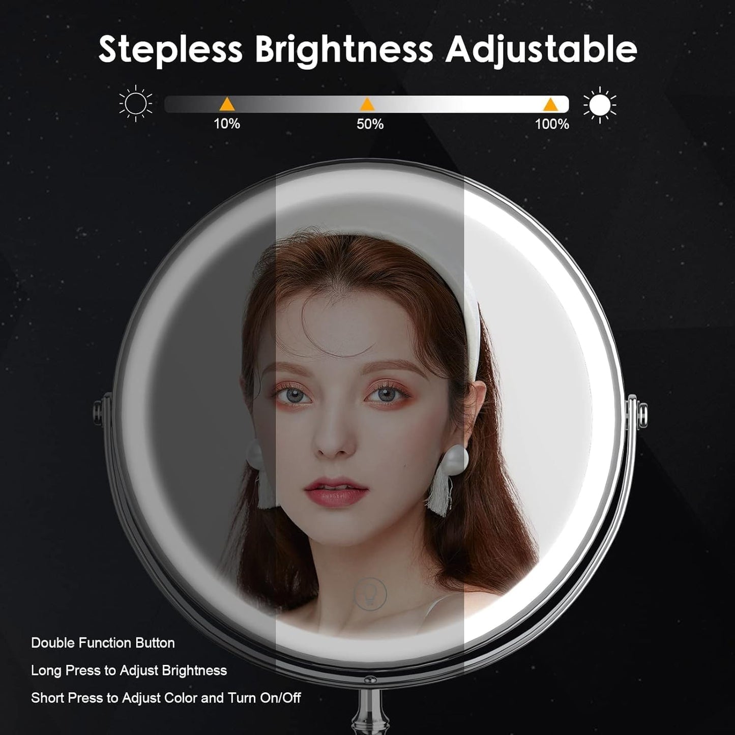 Lighted Makeup Mirror, 3000 mAh Rechargeable Double Sided Magnifying Vanity Mirror with 3 Colors, 1x/10x, 360° Rotation