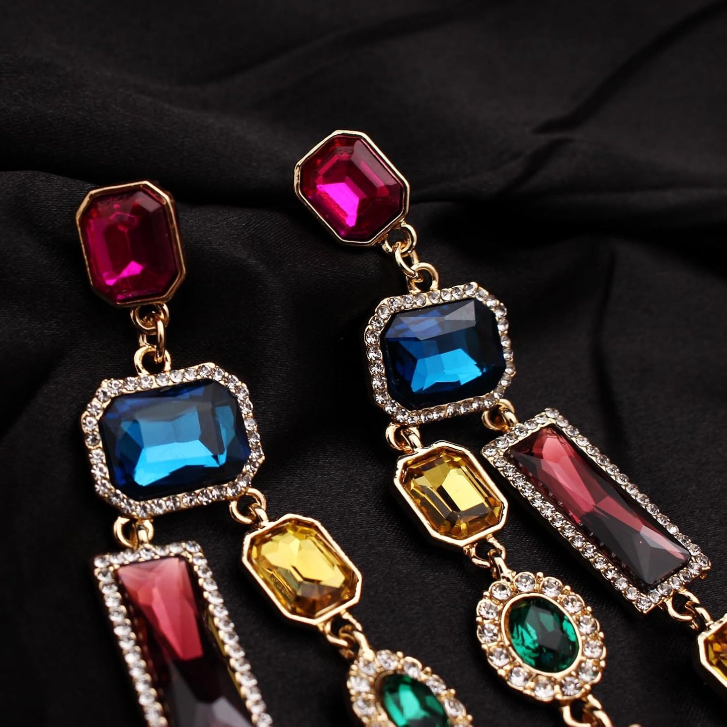 Vintage Rectangle Teardrop Chandelier Earrings, Art Deco Wedding Austrian Crystal Drop Dangle Earrings for Women Party Prom