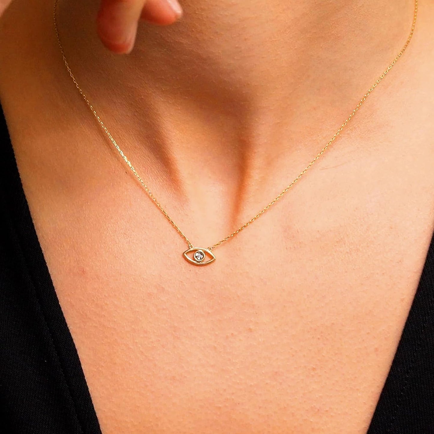 Necklace for Women 14K Gold Plated Delicate Necklaces Blue White CZ Diamond Pendant Necklace Cute Boho Tiny  Lucky Protection Jewelry Gift for Women