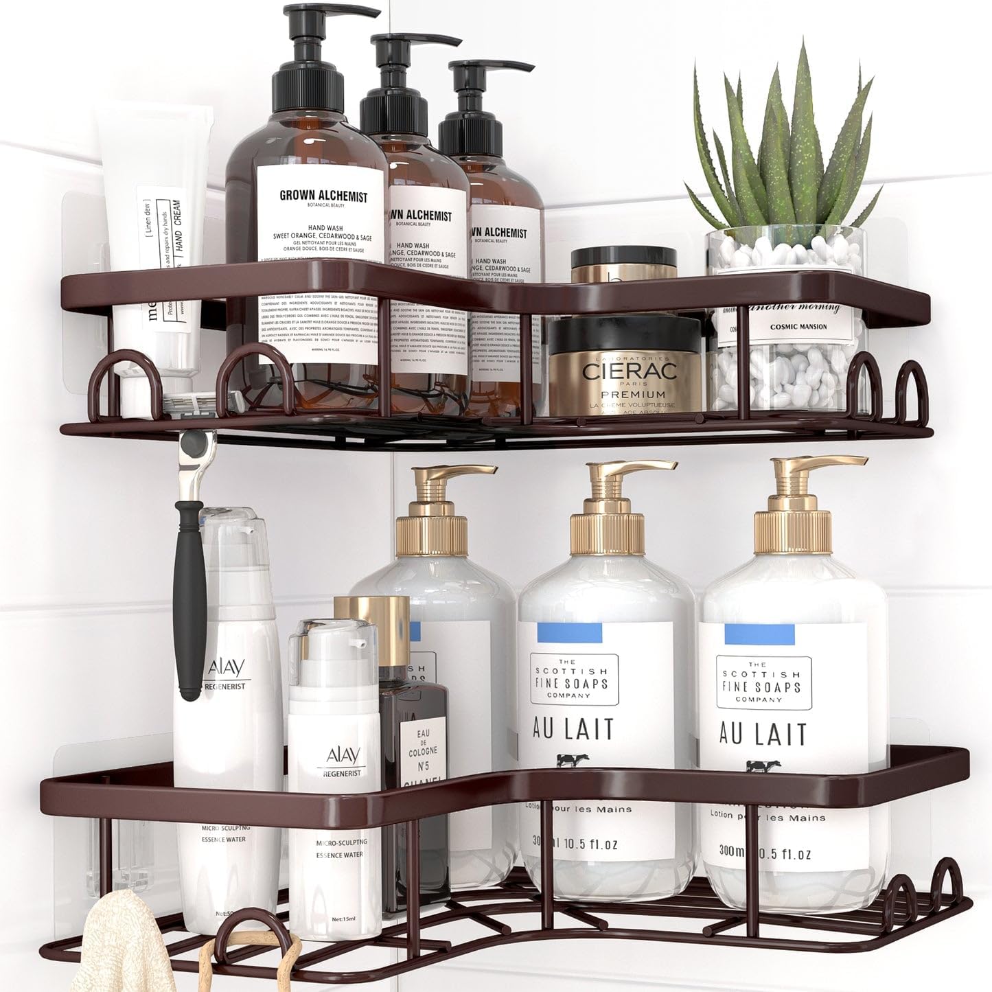 Corner Shower Caddy - 2 Pack, Adhesive Shower Organizers,  with 8 Hooks, No Drilling