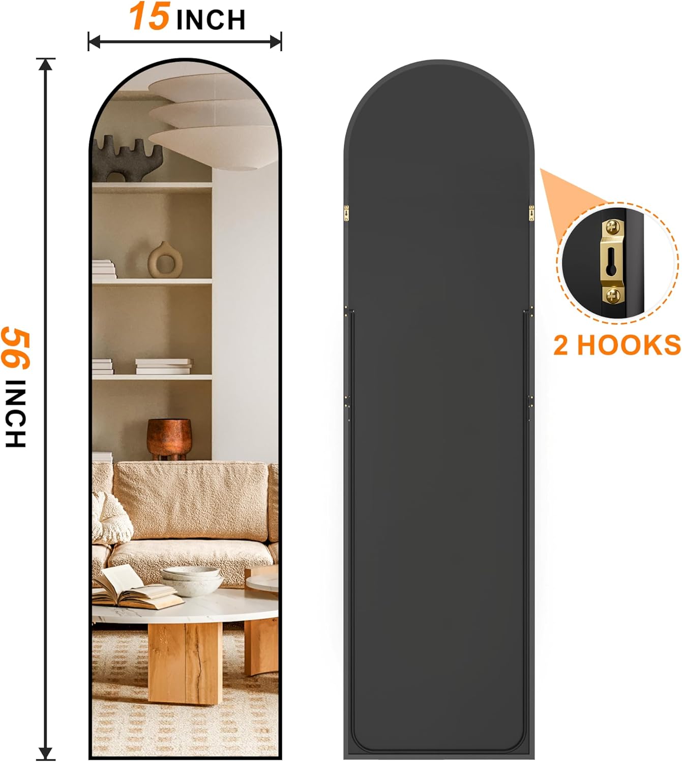 Arched Full Length Mirror, 56"x15" Standing Body Mirror for Wall, with Aluminum Alloy Frame