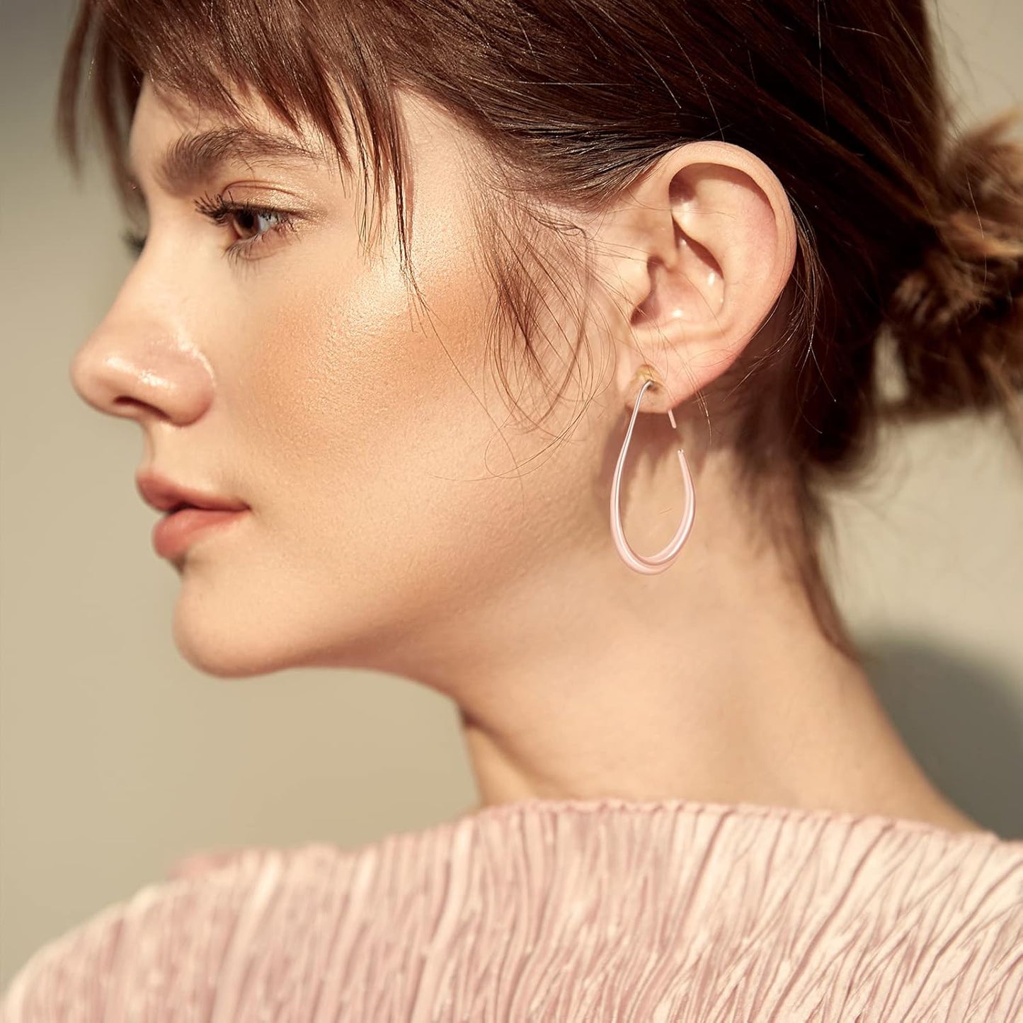Lightweight Teardrop Hoop Earrings for Women - 14k Gold/White Gold Plated Large Oval Pull Through Hoop Earrings High