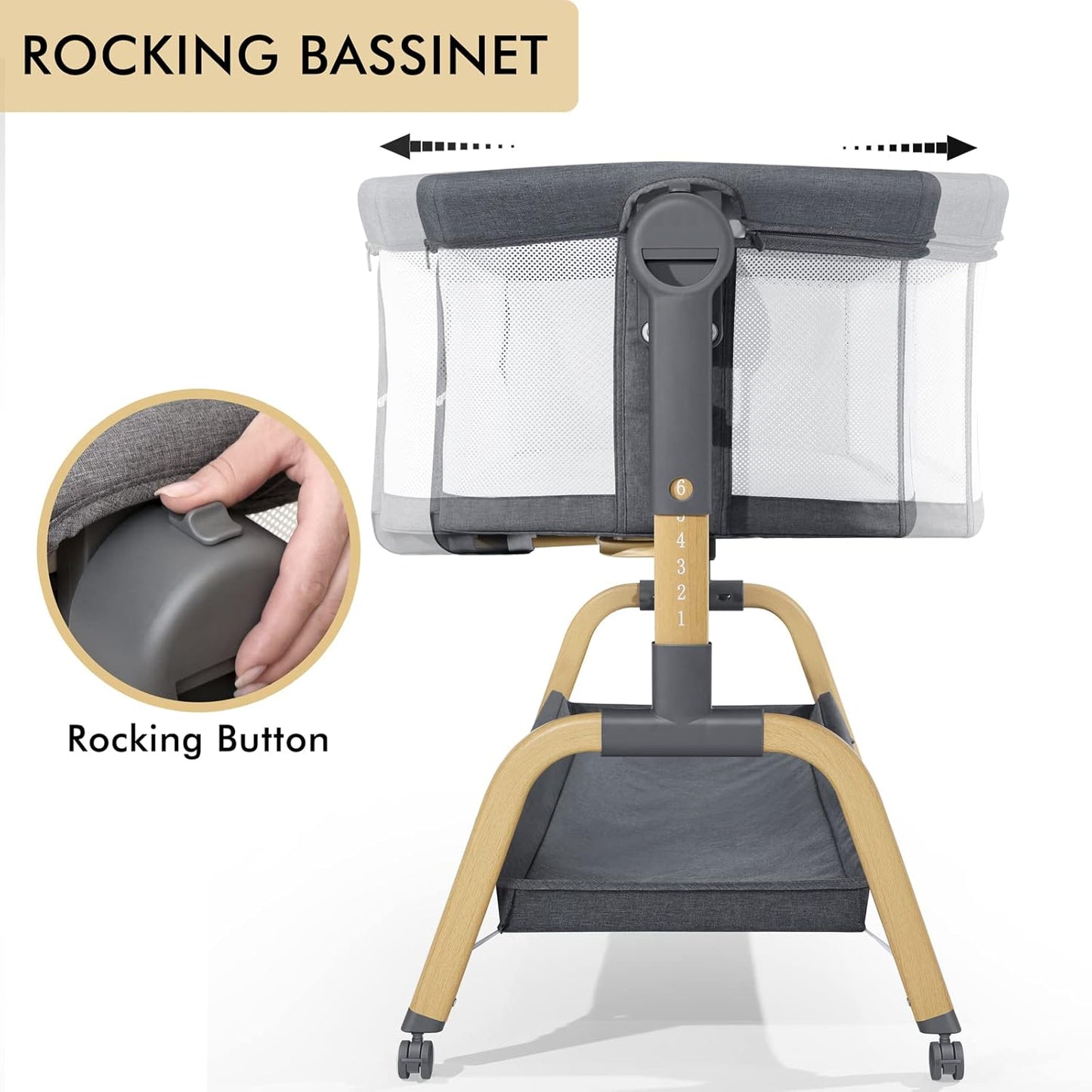 for Newborn 3 in 1 Baby Bassinet, Bedside Bassinet for Baby, Rocking Bassinet with Comfy Mattress and Wheels