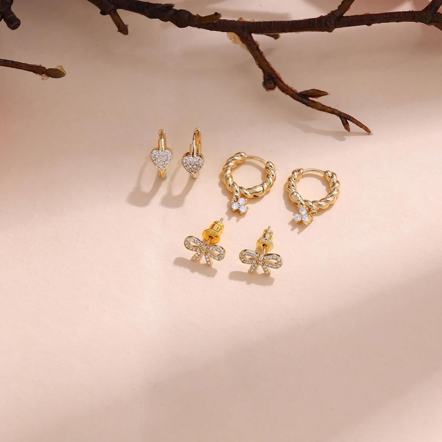 Gold Earrings for Women, 14k Gold Plated Dangle Huggie Earrings for Women Trendy Dainty Gold Hoop Earring Stacks  Pearl Chain Drop Cartilage