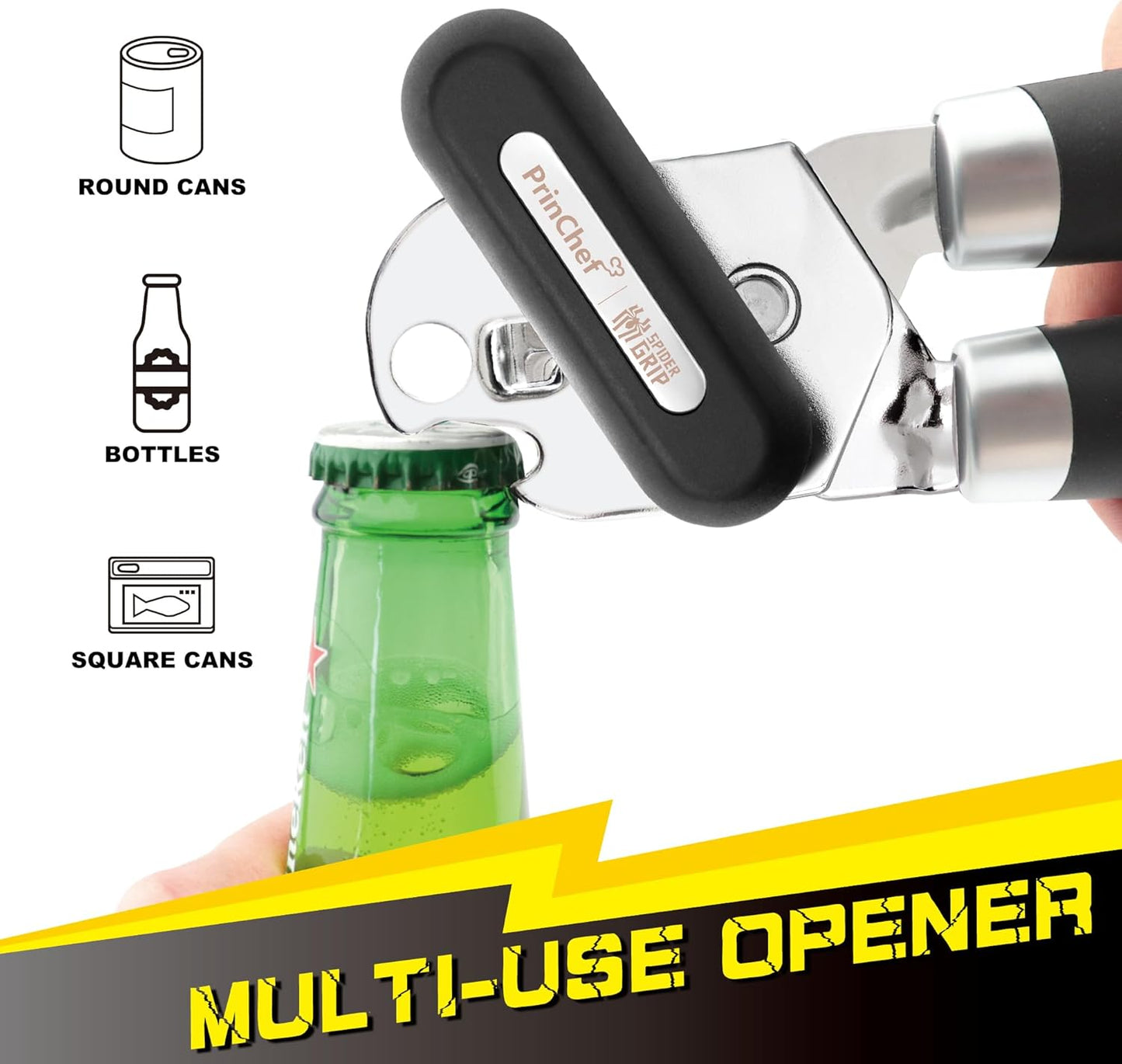 [Smoother Cut] Manual Can Opener with Magnet, Improved Handle for More Comfortable Grip, Handheld Can Openers for Seniors, Heavy Duty Can Opener Smooth Edge, Bottle Opener Easy to Use, Black