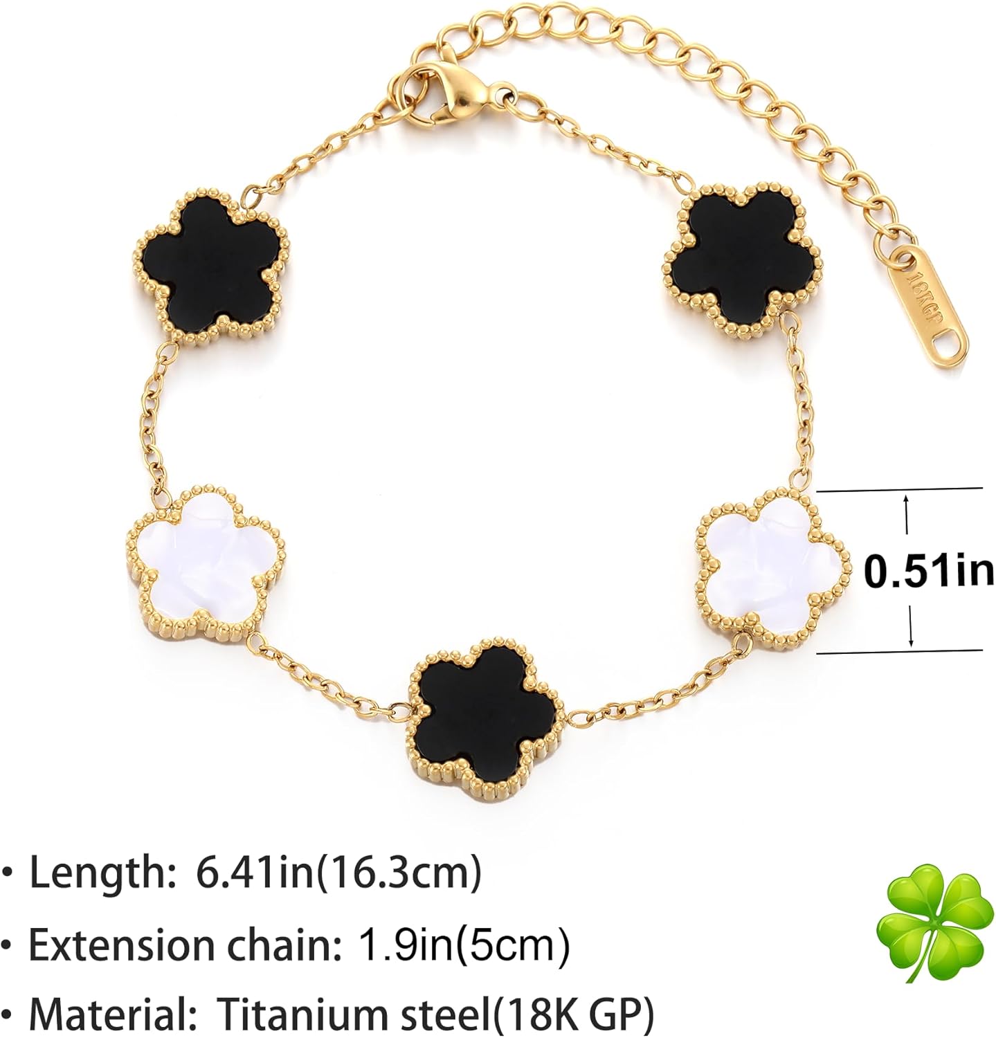 Four Leaf Clover Bracelet for Women 18K Gold Plated Stainless Steel Lucky 4 Leaf Gold Link Bracelet Jewelry Gift for Women