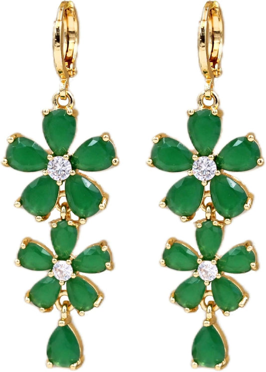 Vuskdtei18K Gold Plated Flower Dangle Earrings for Women, Hypoallergenic Cubic Zirconia Earrings, Elegant Chandelier Drop Earrings