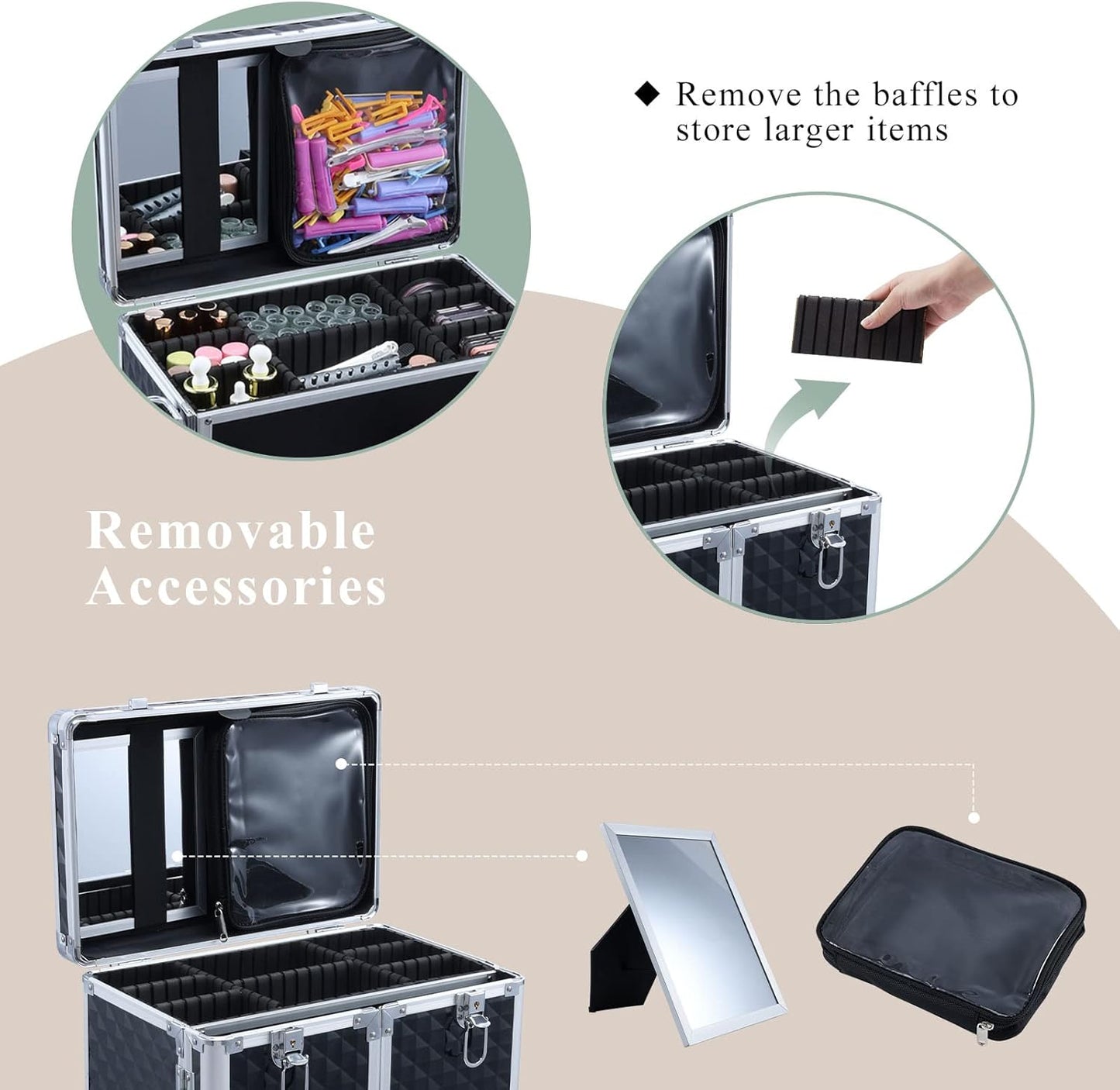 Professional Makeup Artist Rolling  Case Multi-functional Cosmetic  Case