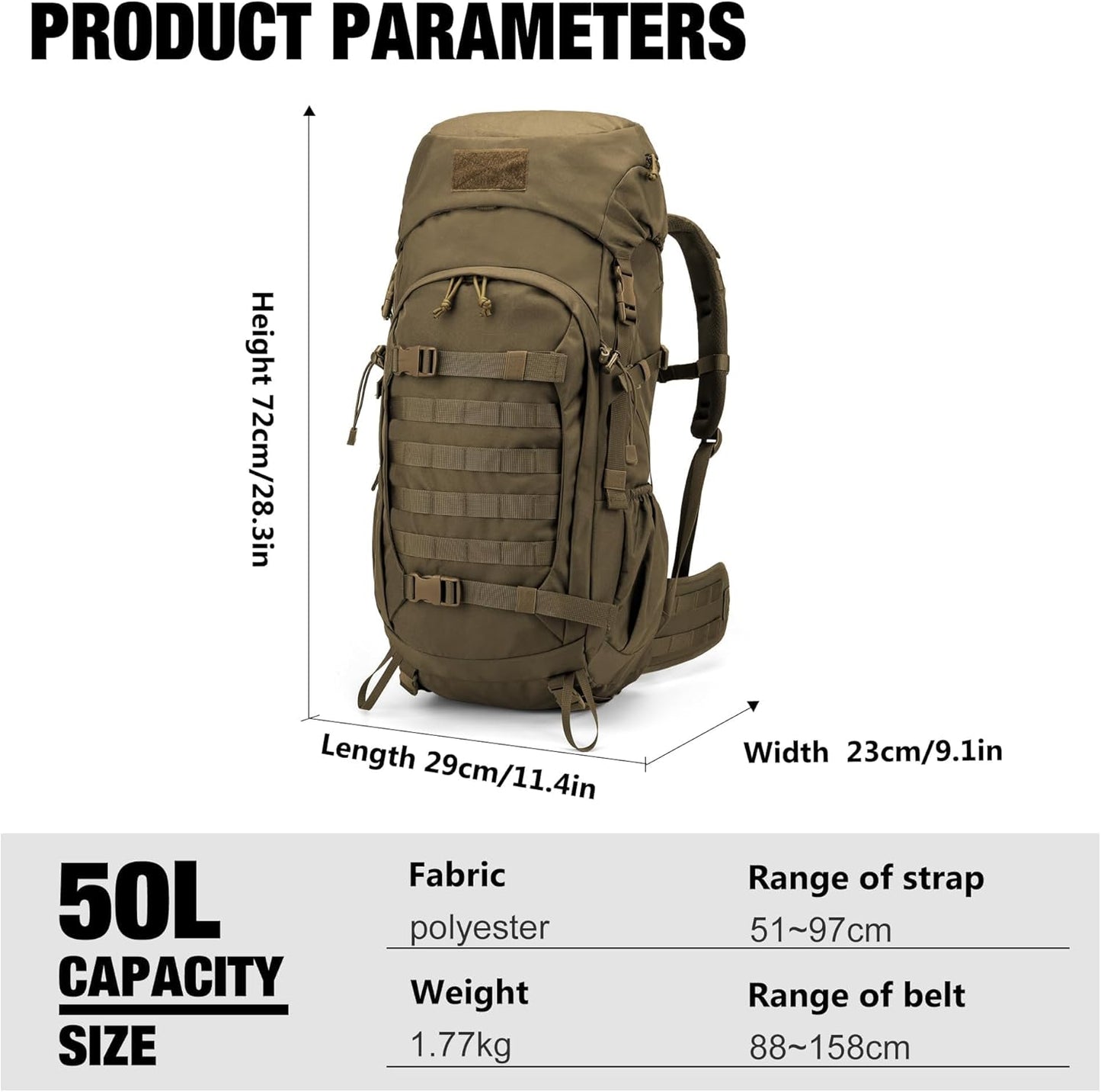 50L Hiking Backpack,Backpacking Backpack with Rain Cover for Hiking,Backpacking,Rucking,Camping,Survival