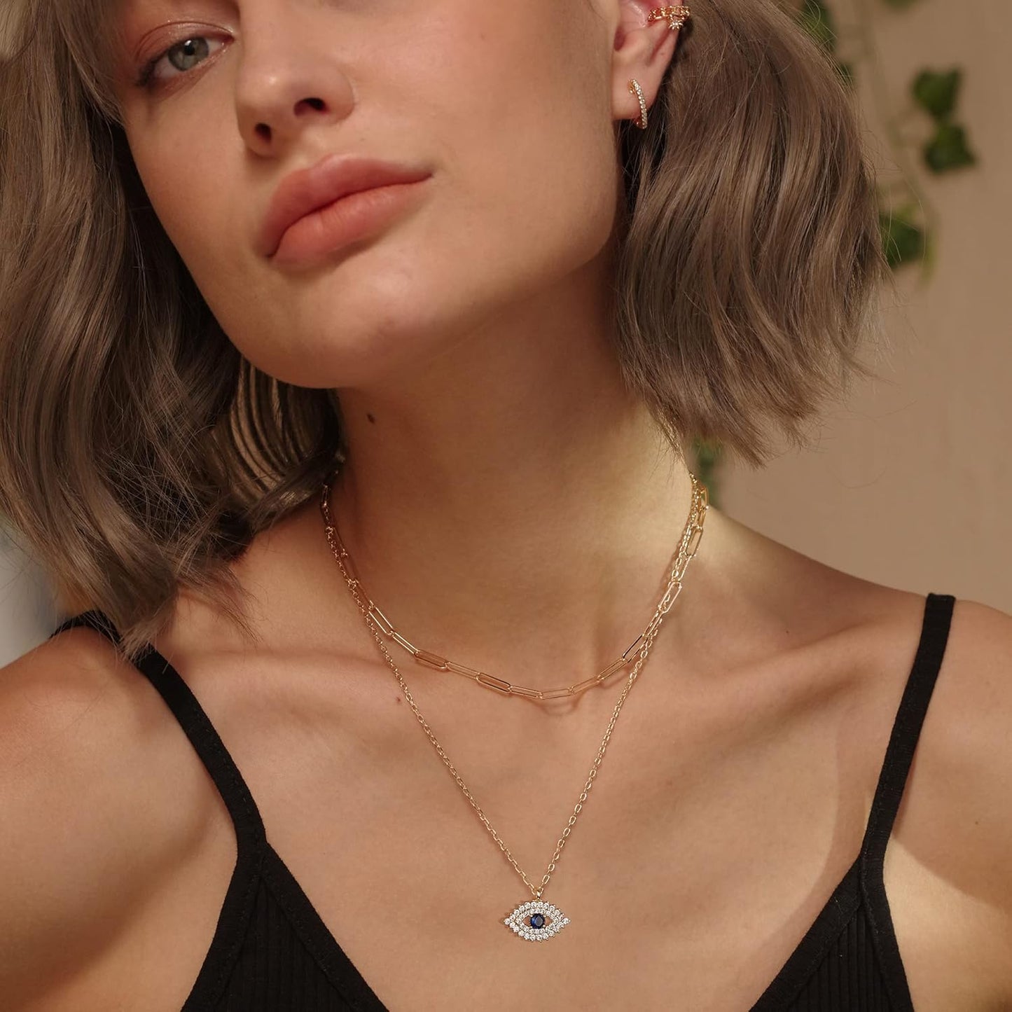 Layered Heart Necklace, Handmade 18K Gold Plated Dainty Choker With Arrow Bar Pendant for Women