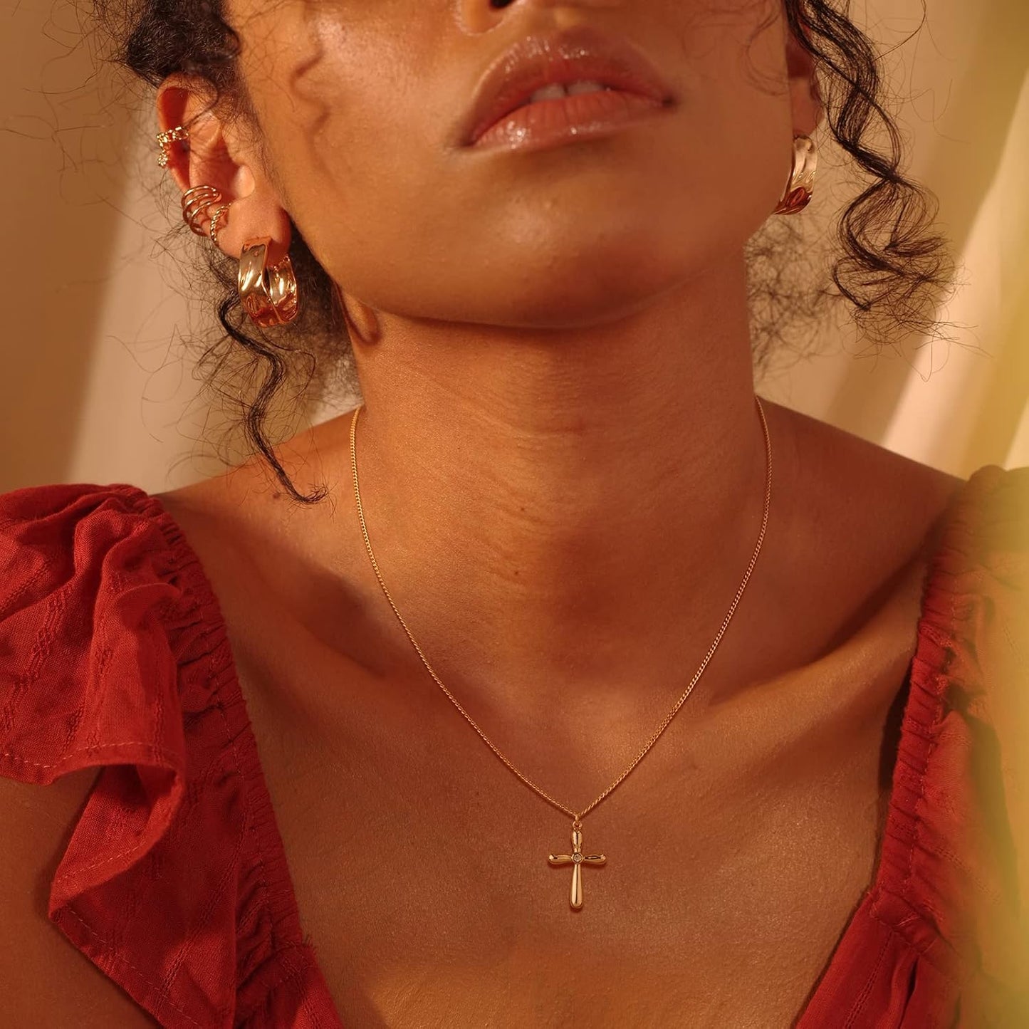 Cross Necklace 14K Plated Dainty Chain, Minimalist Faith Pendant Religious Prayer Jewelry Gift