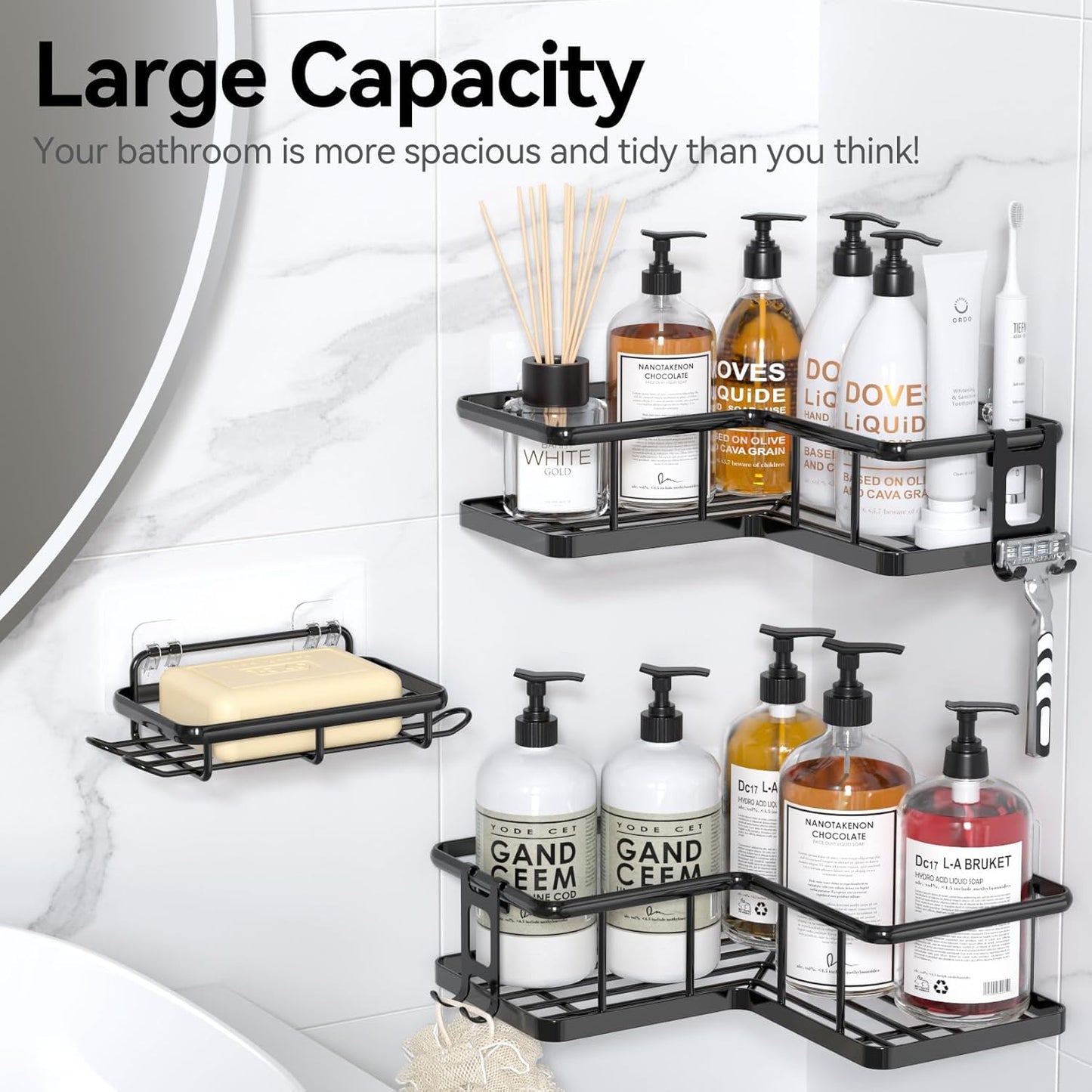 Shower Caddy Corner, 3-Pack Adhesive Rustproof Stainless Steel Shower Shelves, No Drilling