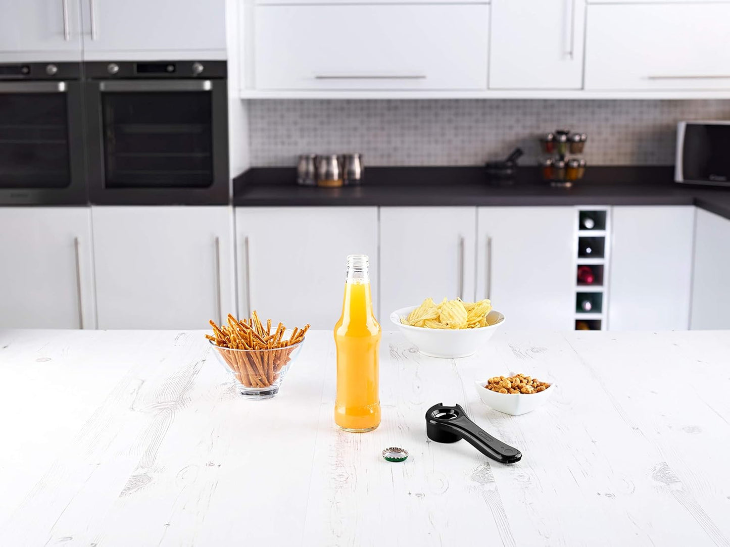5 Way Opener - Twist-off Caps, Bottle Caps, Pop-Tops, and Jar Lids - Essential Kitchen Gadget for Easy Opening of Jars, Bottles