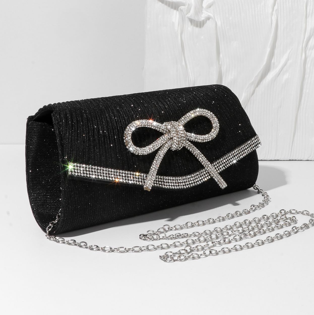 Bow Evening Bag Sparkly Clutch Purses for Women Wedding Glitter Rhinestone Party Prom Purse