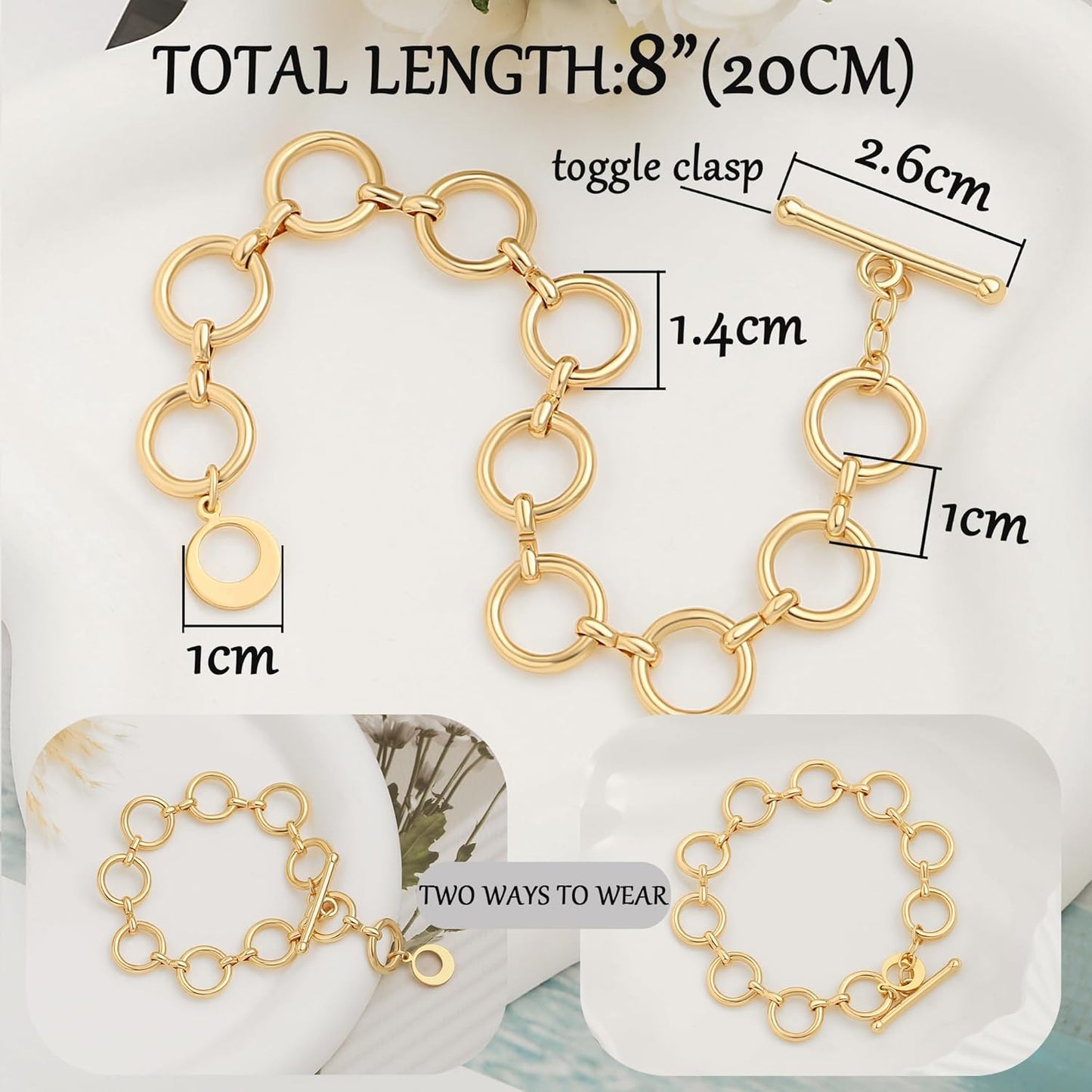 18k Gold Plated Personalized Chunky Cuban Oval Link Chain Bracelets for Men Toggle Rope Bracelet Jewelry for Women