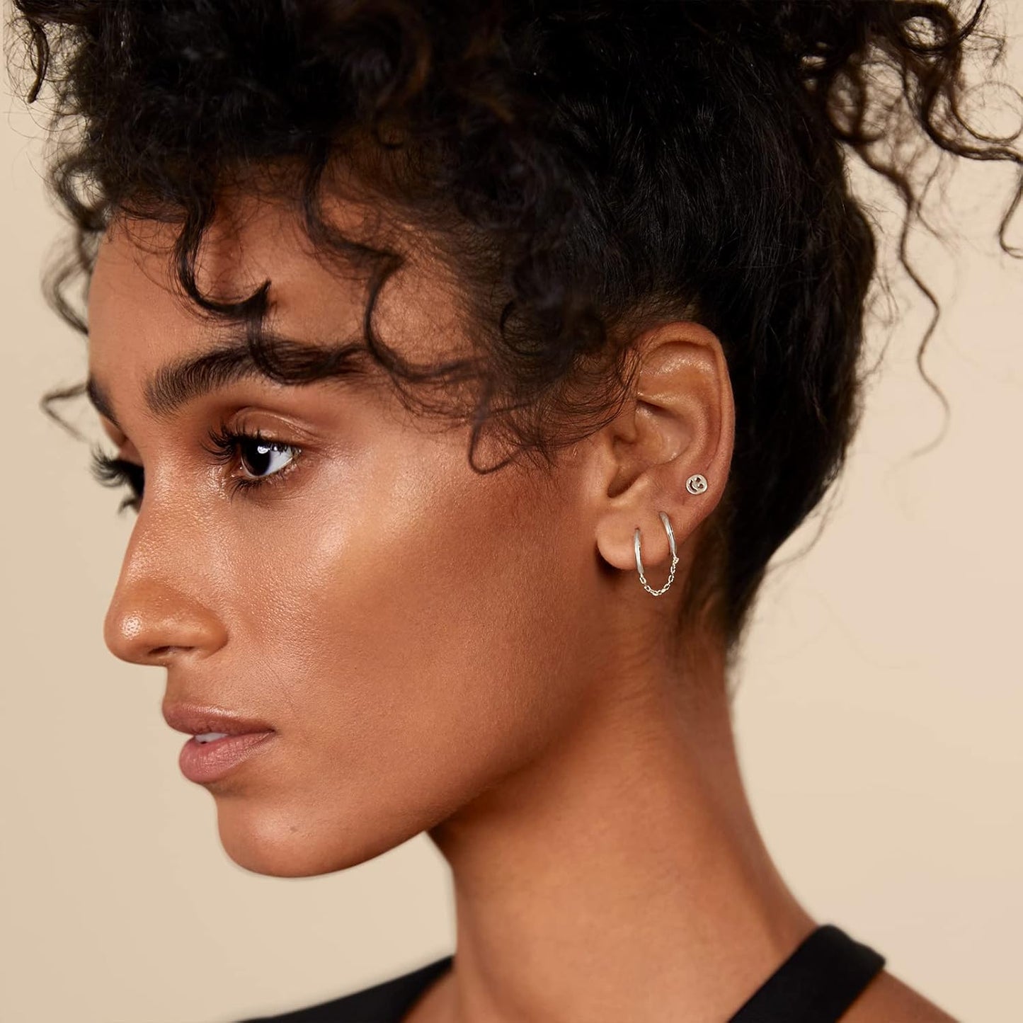 14K Gold Chain Earrings for Women | Double Piercing Dangle Chain Huggie Hoop Earrings | Cubic Zirconia Pearl Stud Ear Cuff Earrings for Women