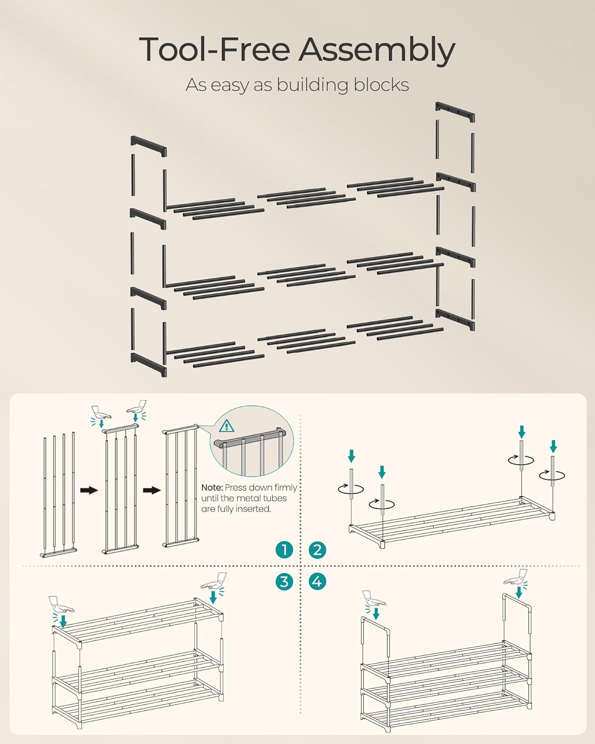 3-Tier Shoe Organizer, Metal Storage Shelf, for 16-20 Pairs, Stackable, for Entryway