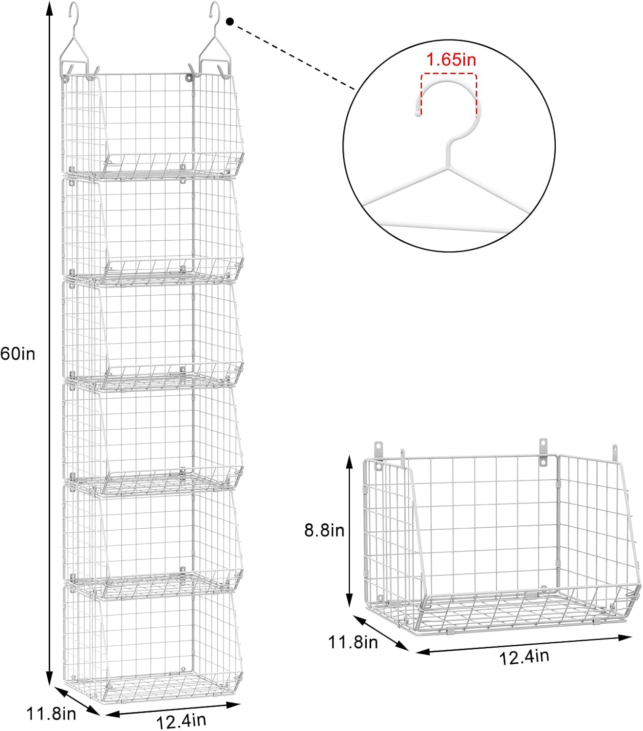 6 Tier Closet Hanging Organizer, Clothes Hanging Shelves with 4 Hanging Hooks 5 S Hooks