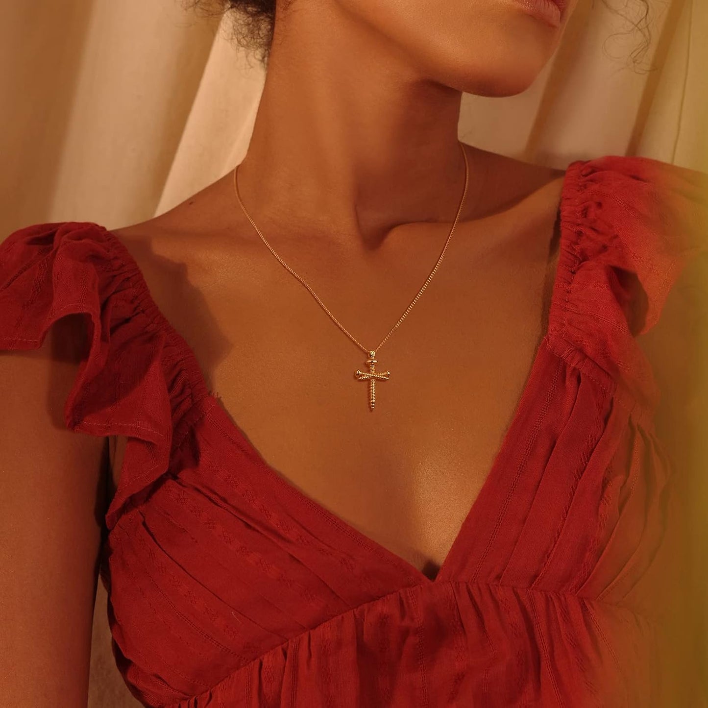 Cross Necklace 14K Plated Dainty Chain, Minimalist Faith Pendant Religious Prayer Jewelry Gift