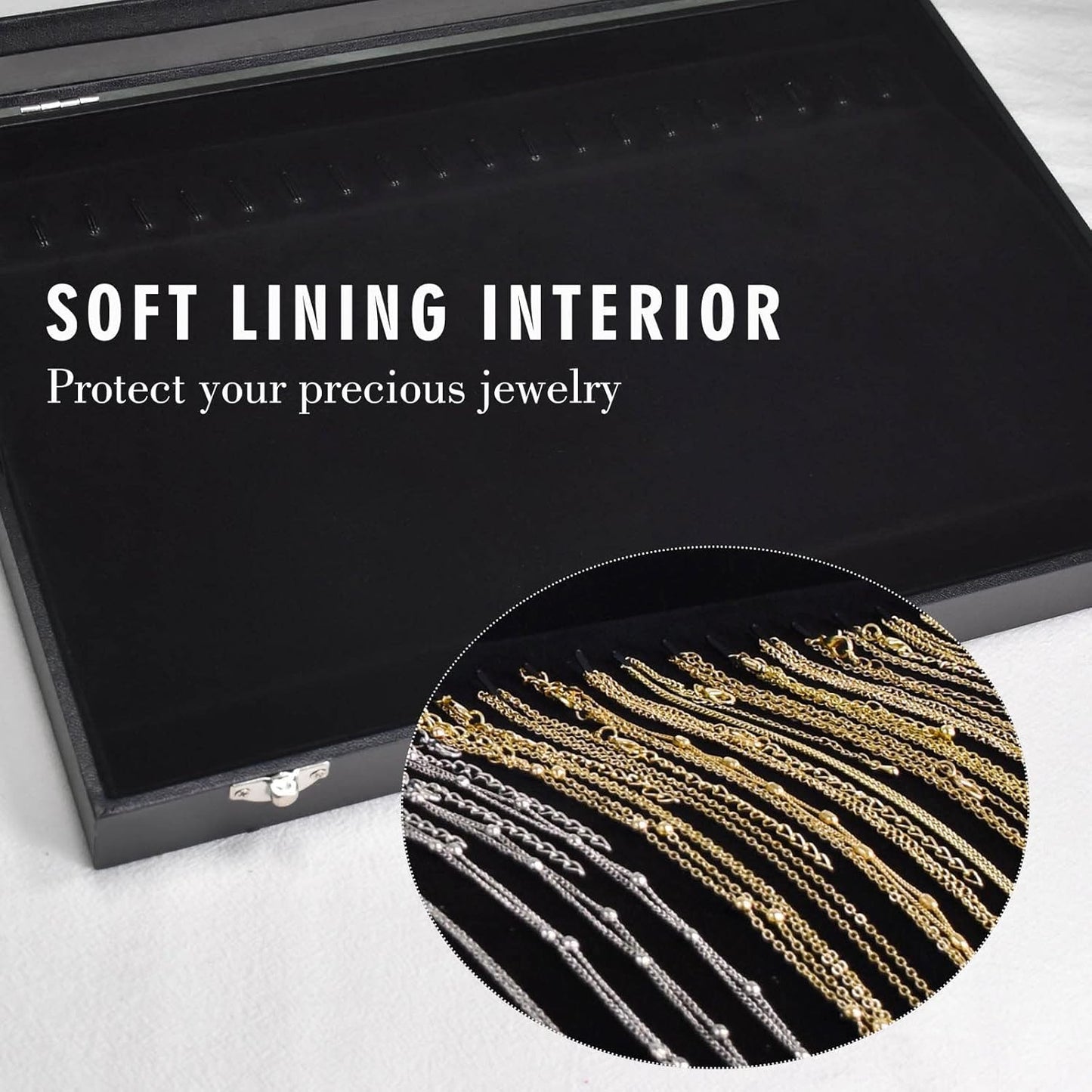 20 Hooks Jewelry Tray with Transparent Lid - Display Box for Necklaces, Pendants